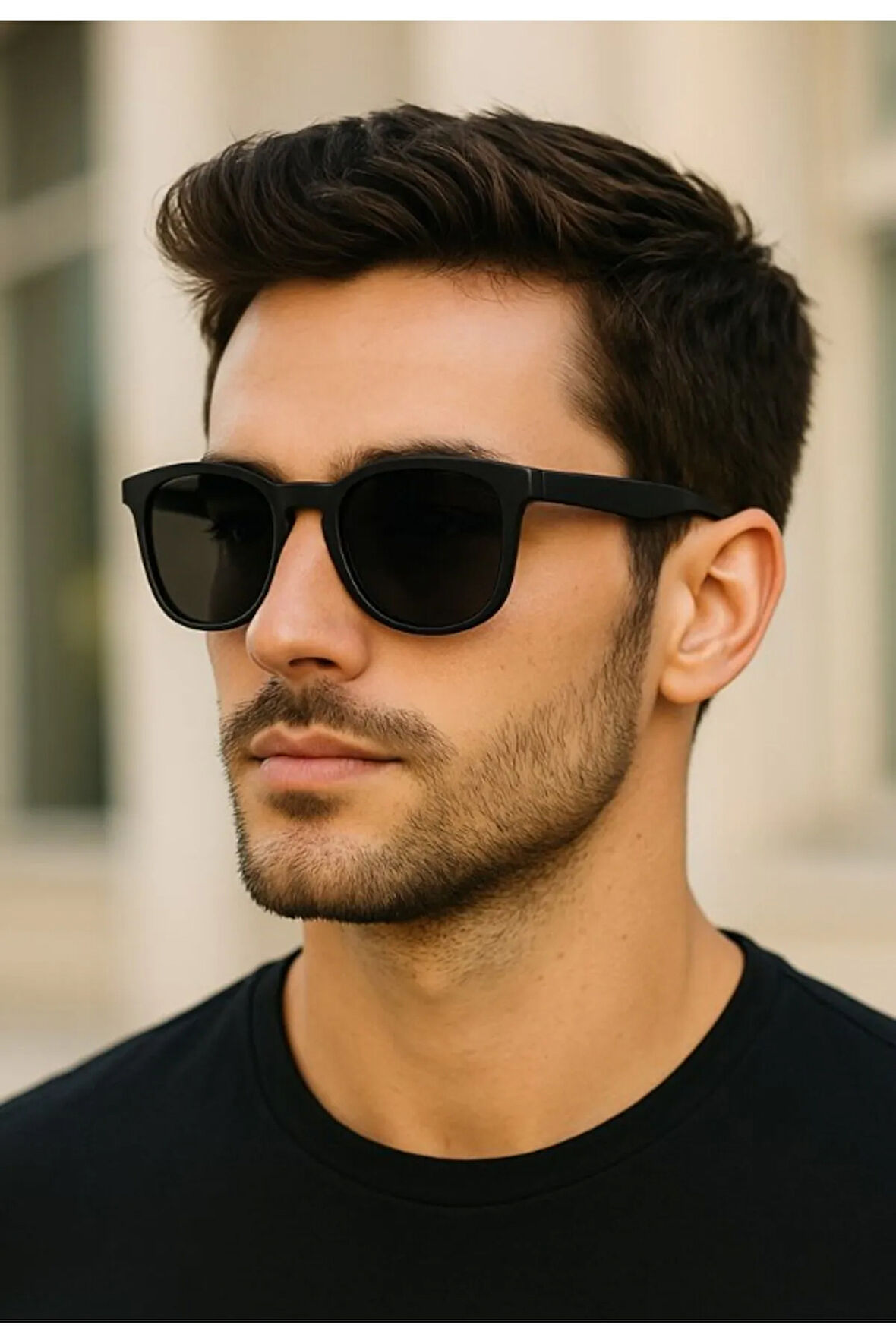 Düz Sade Tasarımlı Stil Siyah Çerçeve Güneş Gözlüğü UV 400 Korumalı Güneş Gözlüğü