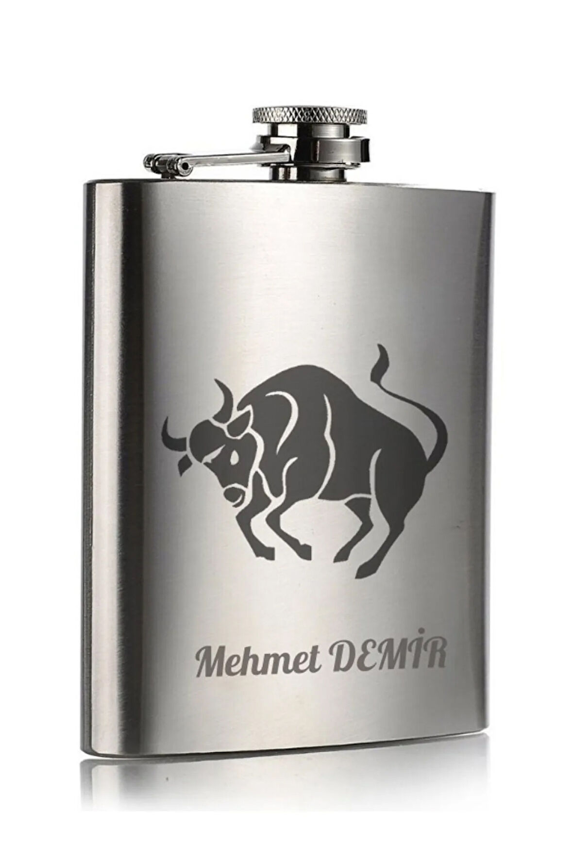 Paslanmaz Çelik Cep Matarası Kişiye Özel Boğa Temalı Hediye 9 Oz Çelik Cep Matarası 266 Ml Matara