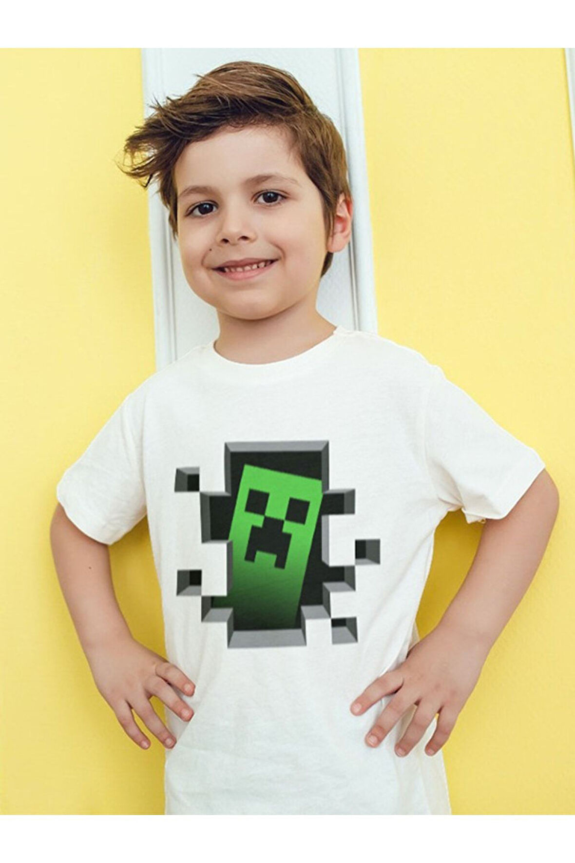 Creeper Baskılı Beyaz Çocuk Tişört