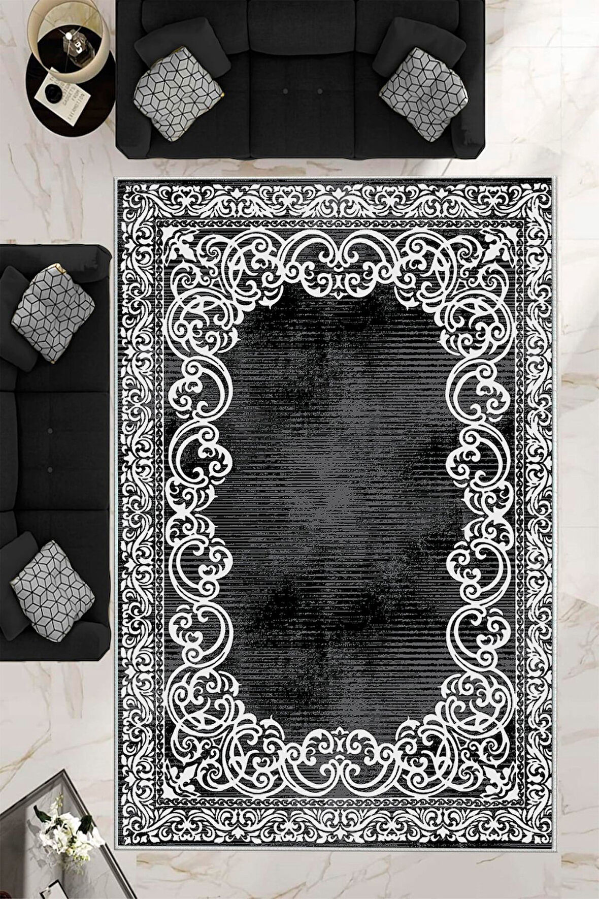 Kahverengi Dot Keçe Kaymaz Taban Eternity Salon Saçaksız Halı B1219