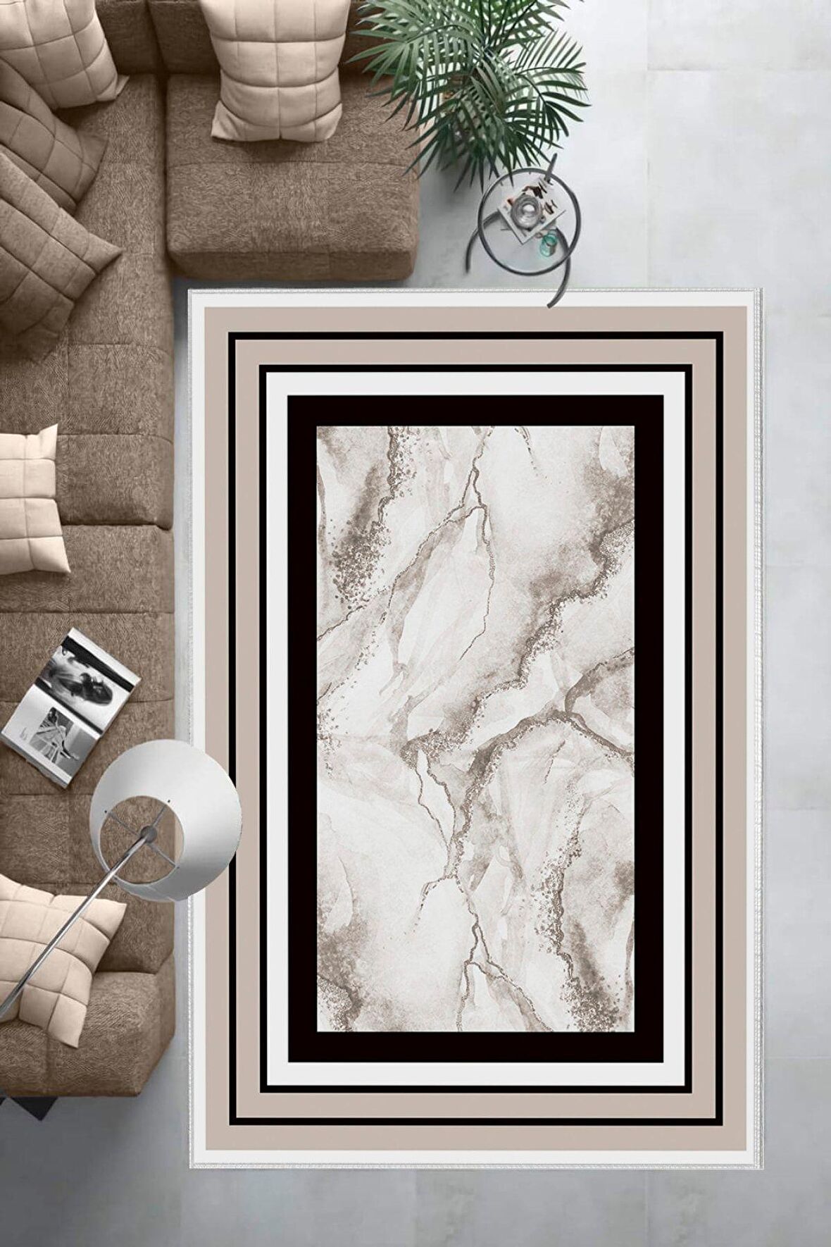 Vizon Pvc Deri Kaymaz Taban Çerçeve Salon Saçaksız Halı B1260