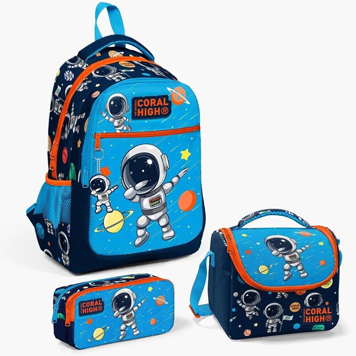 Coral High Kids Lacivert Mavi Astronot Desenli 3’lü Okul Çanta Seti SET23486