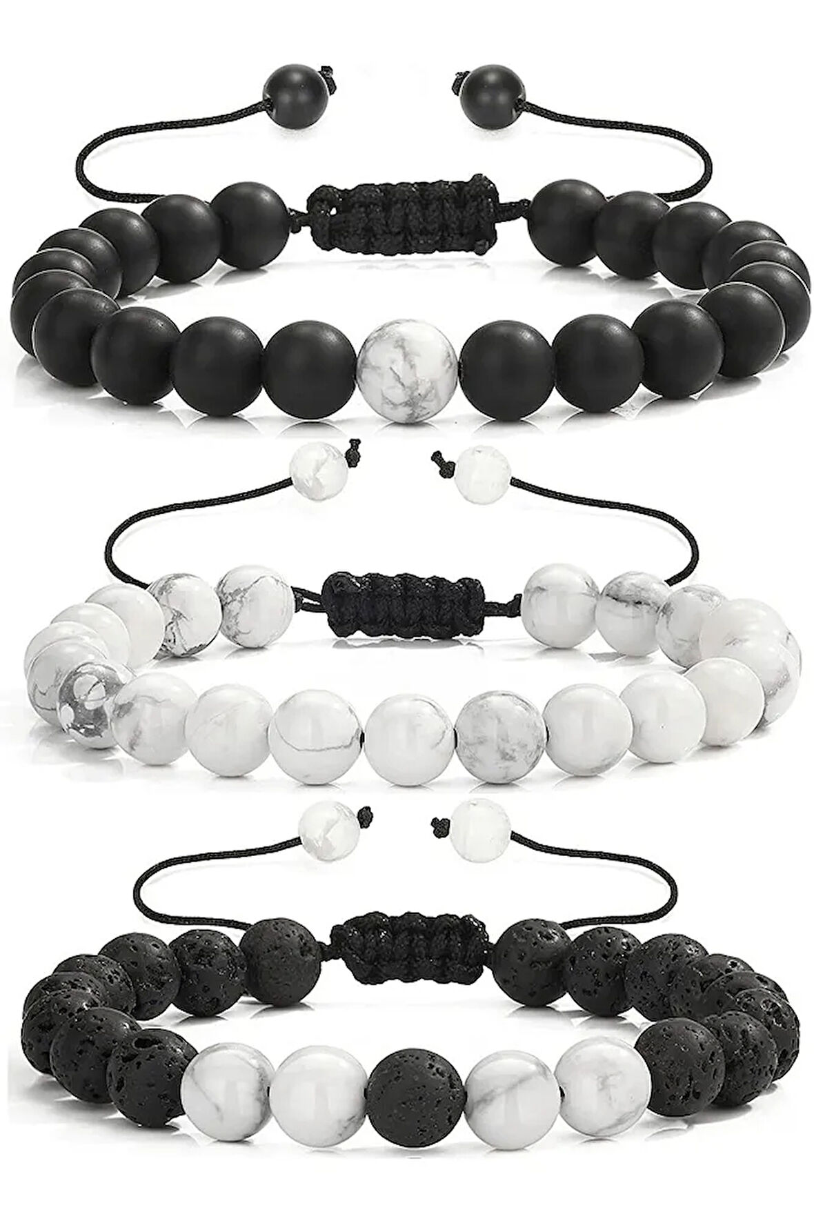 Sertifikalı Aaa Kalite Gerçek Havlit Oniks Lav Taşı Üçlü Bileklik Seti