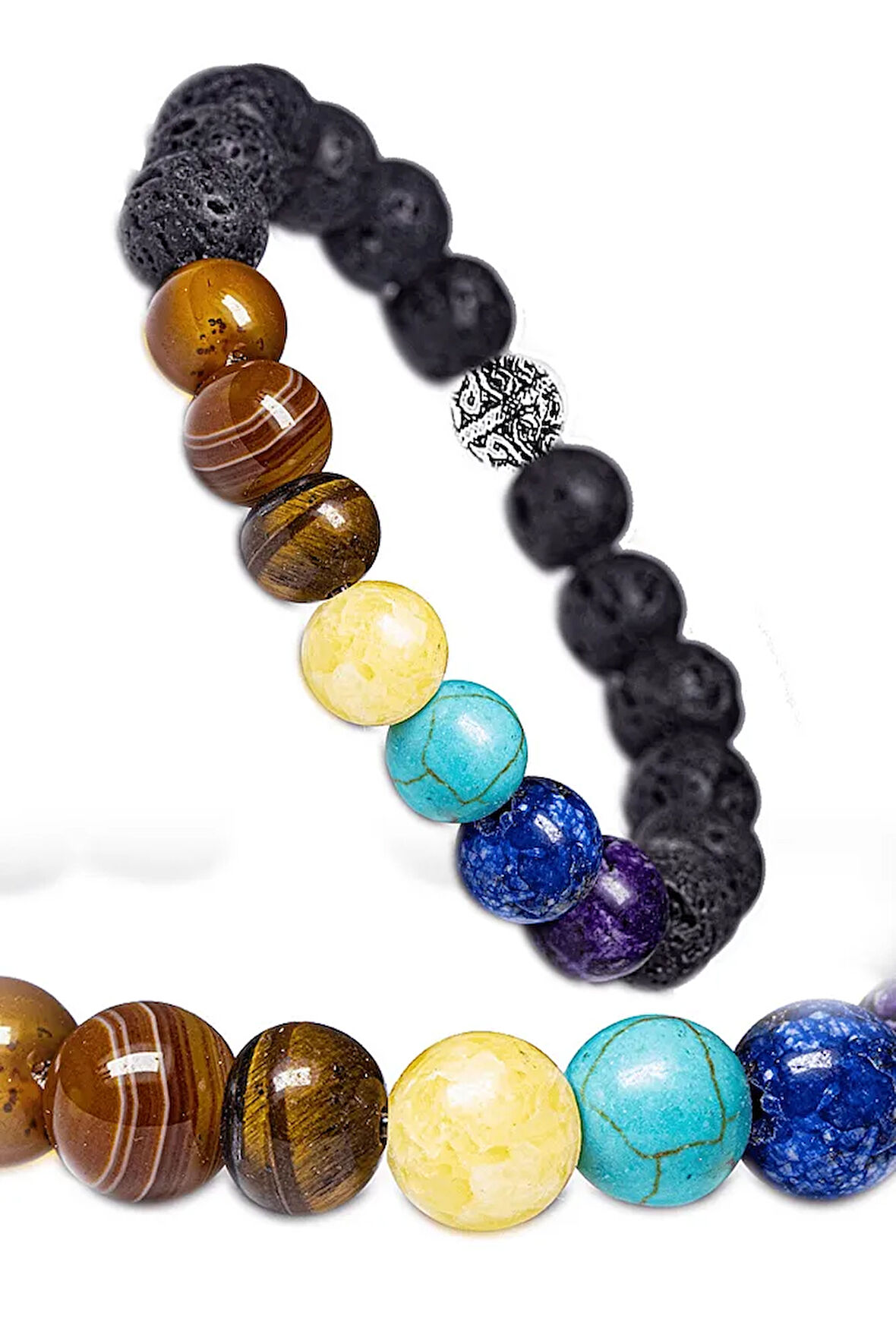 Sertifikalı 7 Çakra Doğal Taş Bileklik (akik Kaplan Gözü Kalsit Firuze Lapis Lazuli Ametist Lav)