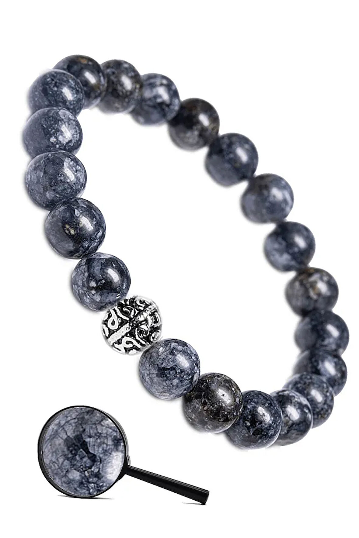 Sertifikalı Doğal Iyolit Taşı Bileklik Gümüş Aparatlı - Su Safiri