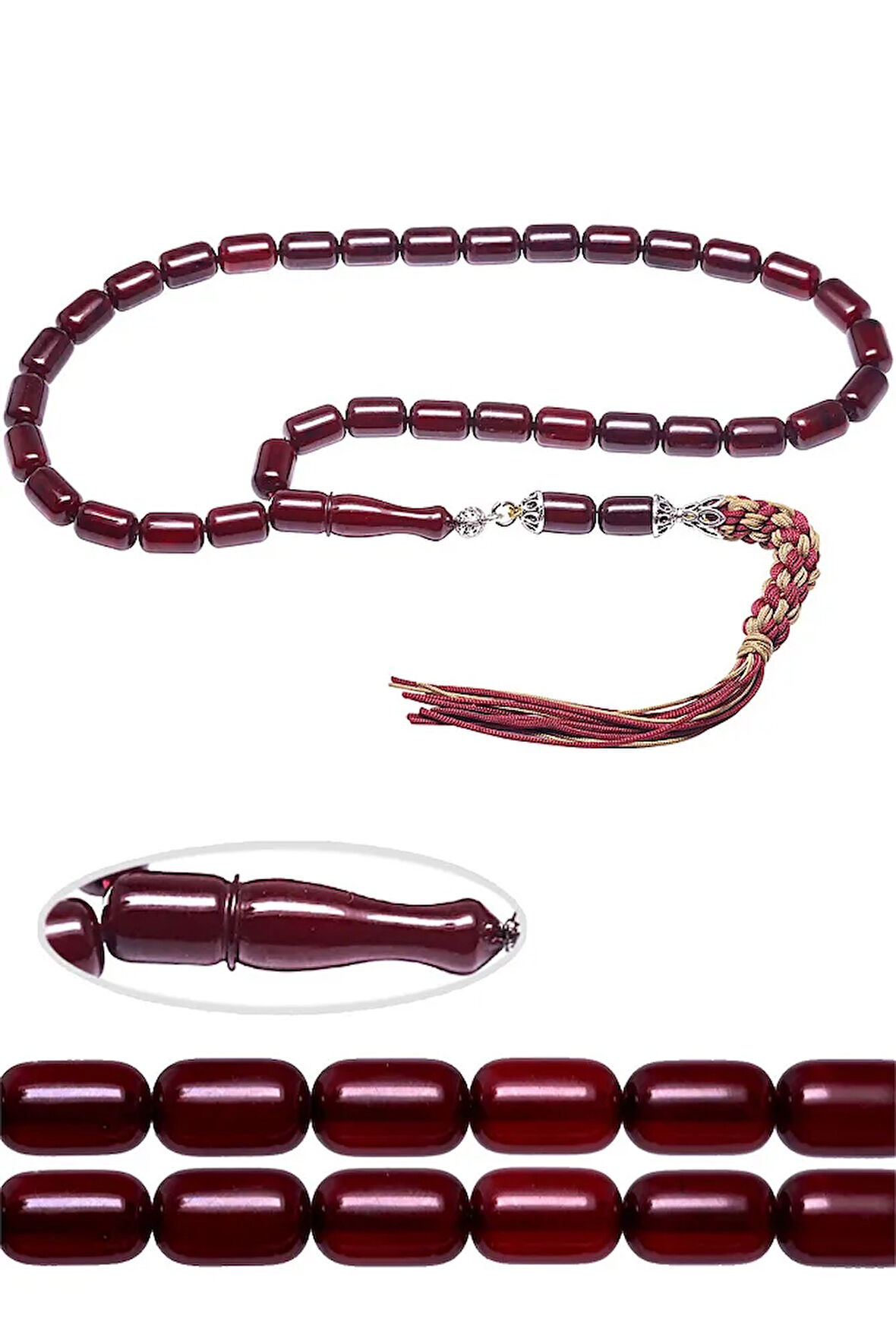 Sertifikalı Bordo Renkli Sıkma Kehribar Tesbih