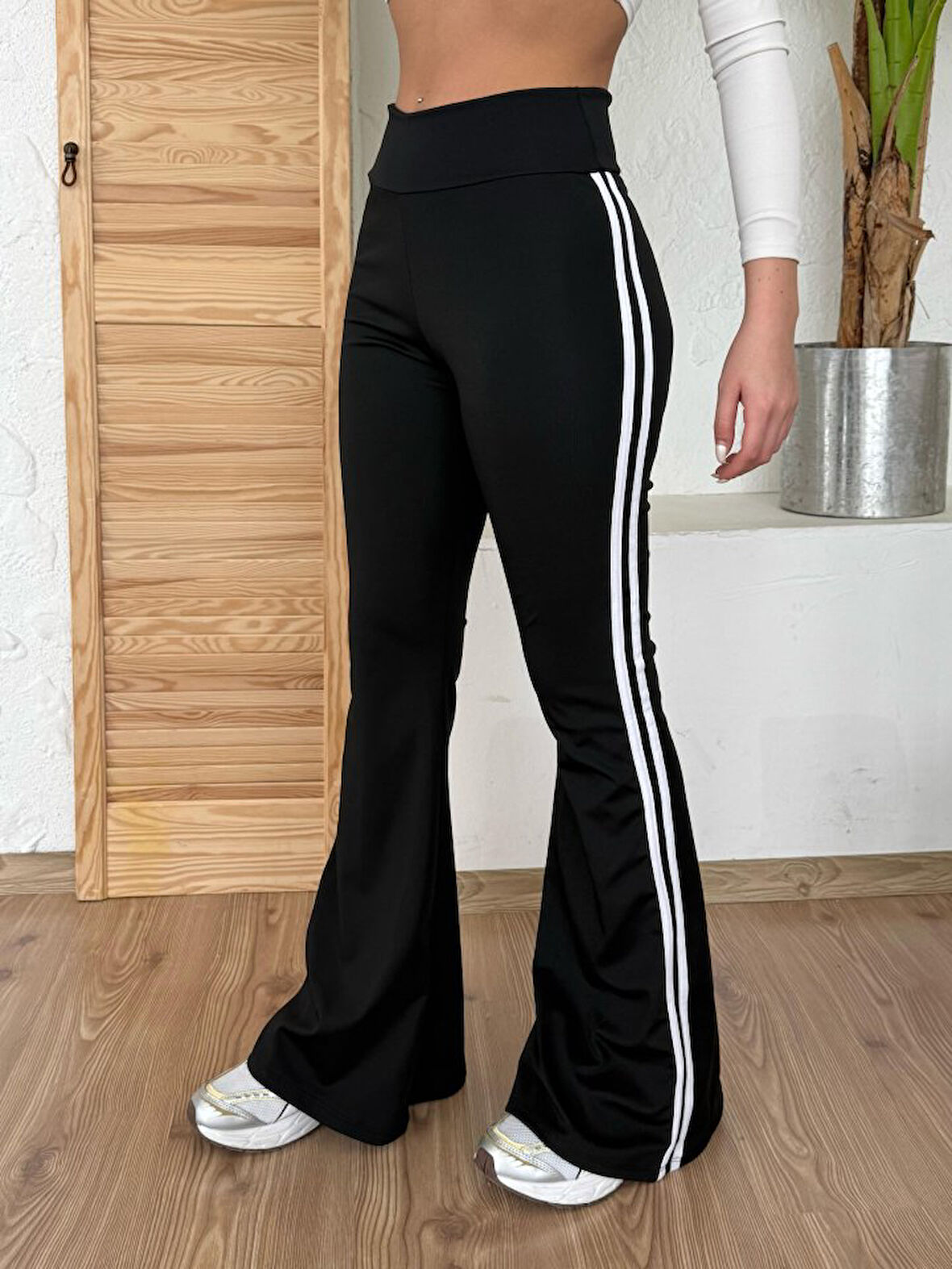 Aesco Kadın Yüksek Bel şerit Detaylı Ispanyol Paçalı Dalgıç Pantolon