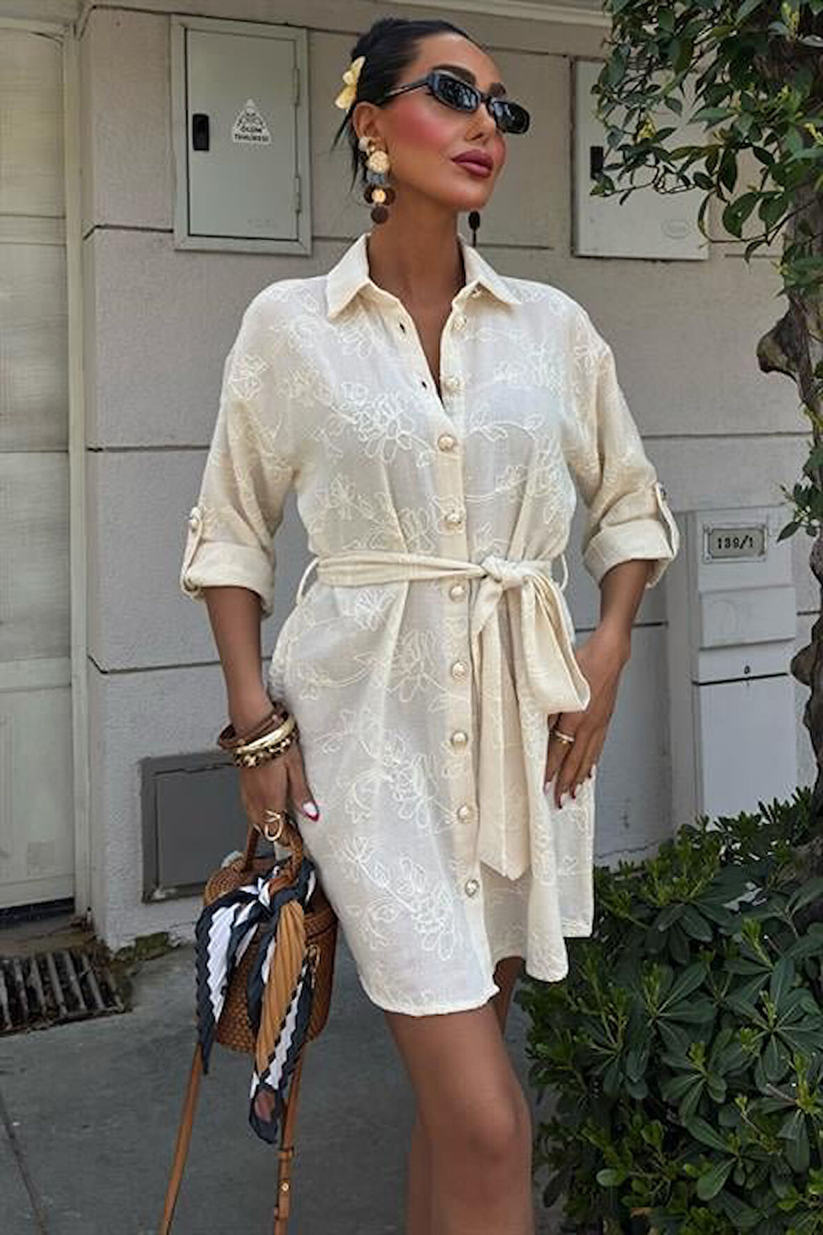 Aesco Süzene Nakışlı Ve Gold Düğmeli Elbise 2742