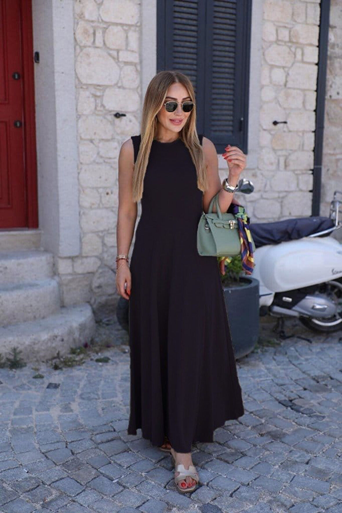 Aesco Kadın Sıfır Kollu Bisiklet Yaka Viskon Elbise