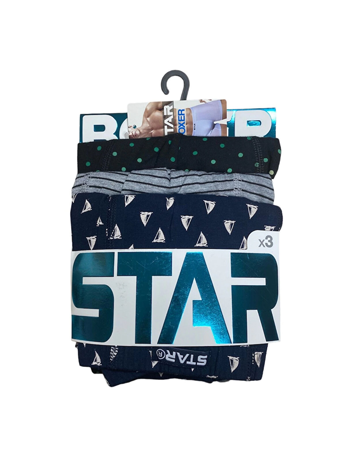 Aesco Star 106 Desenli Pamuklu Kemer Likralı 3'Lü Boxer