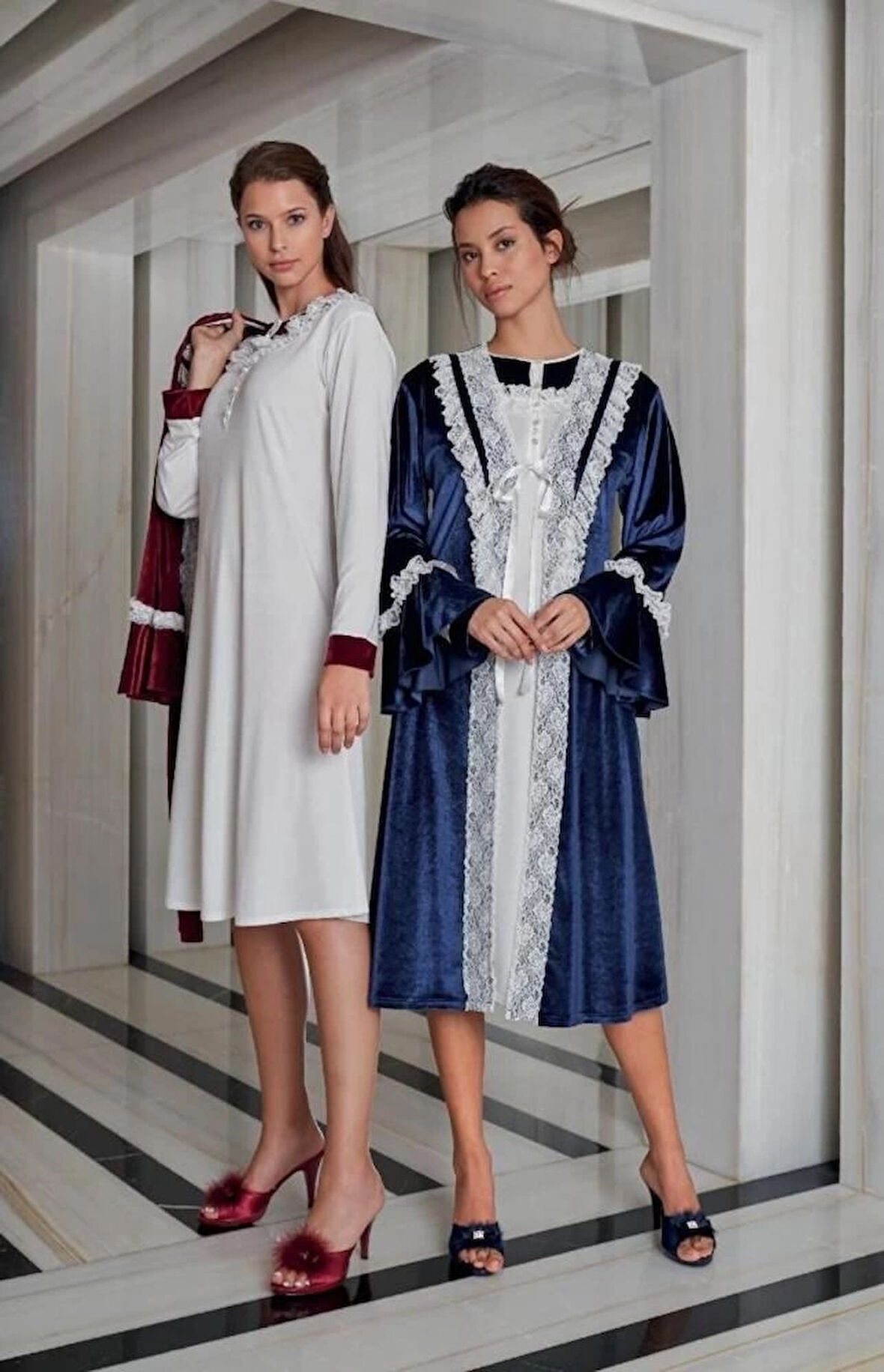 Aesco Jar Pierre 228 Kadife Gecelik Sabahlık