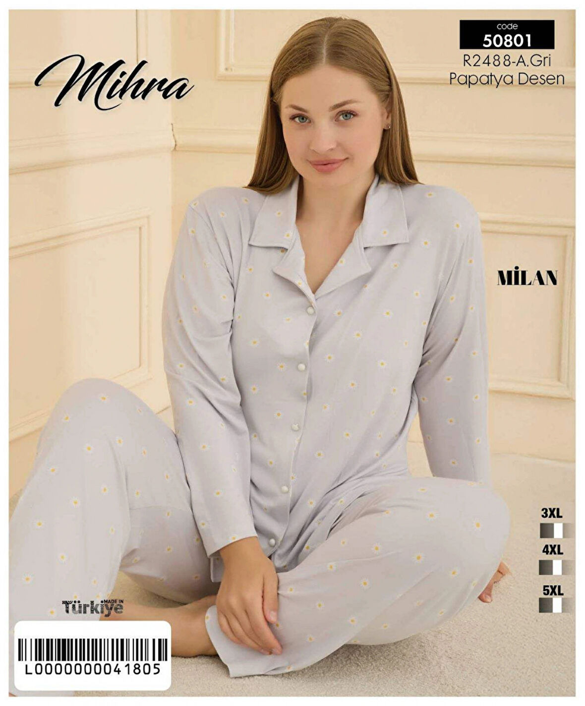 Aesco Mihra 50801 Kadın Düğmeli Battal Pijama Takımı
