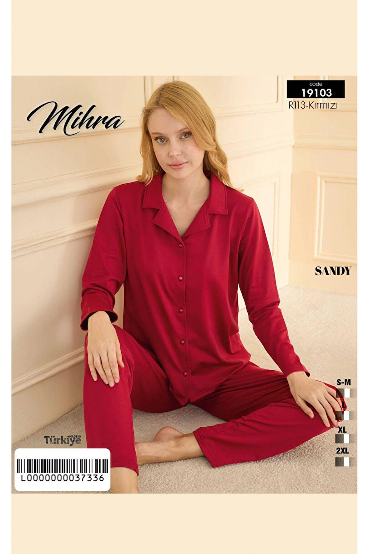 Aesco Mihra 19103 Kadın Düğmeli Uzun Kol Pijama Takımı