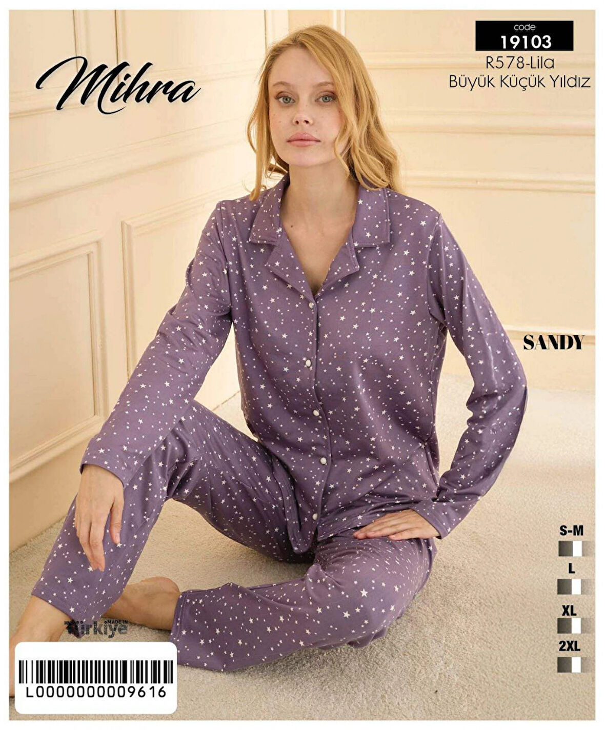 Aesco Mihra 19103 Kadın Düğmeli Uzun Kol Pijama Takımı