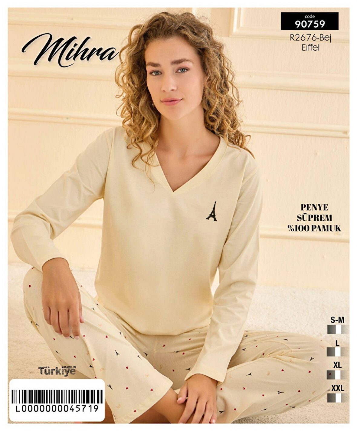 Aesco Mihra 90759 Kadın V Yaka Uzun Kol Pijama Takımı