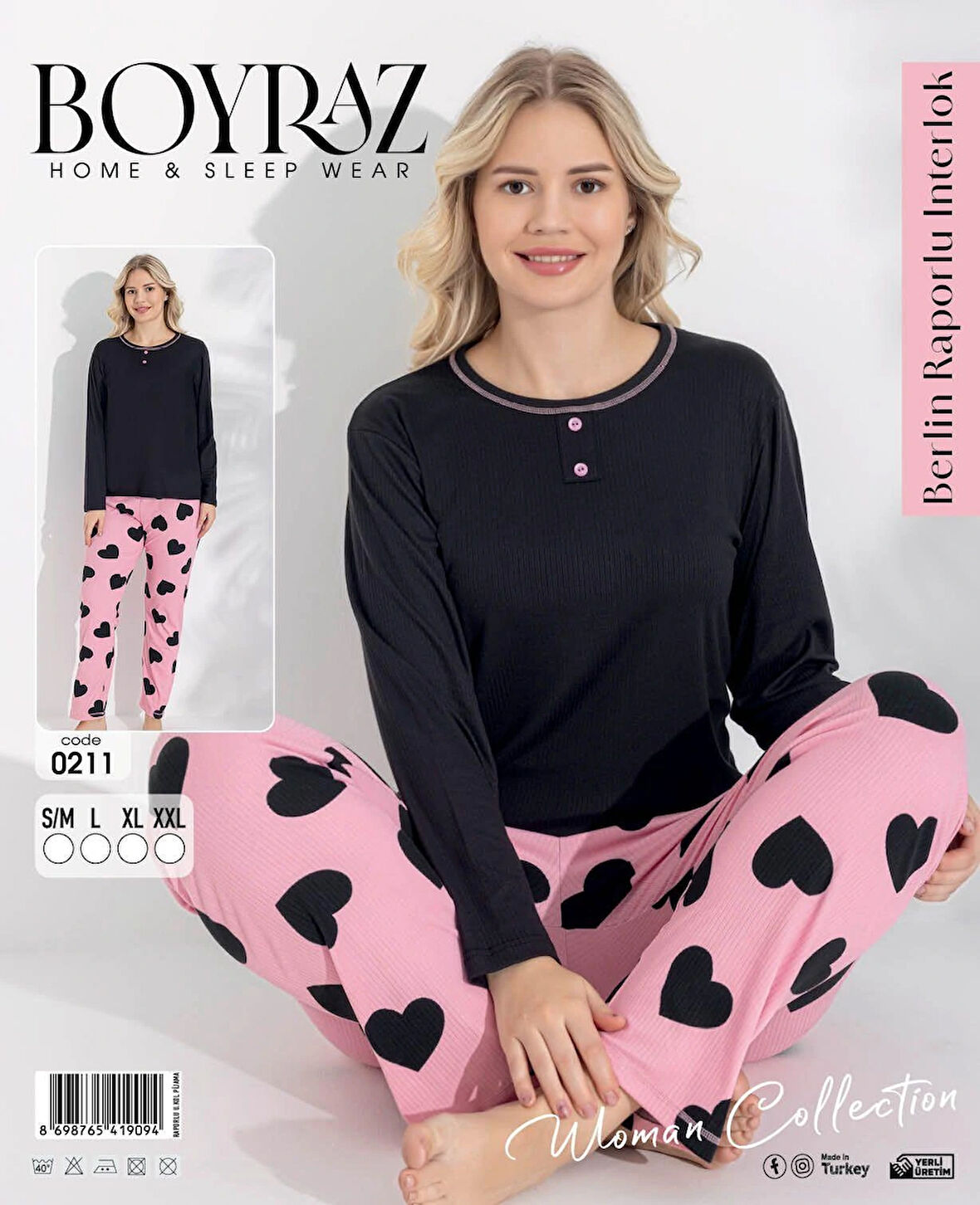 Aesco Boyraz 0211 Kadın Raporlu Uzun Kol Pijama Takımı