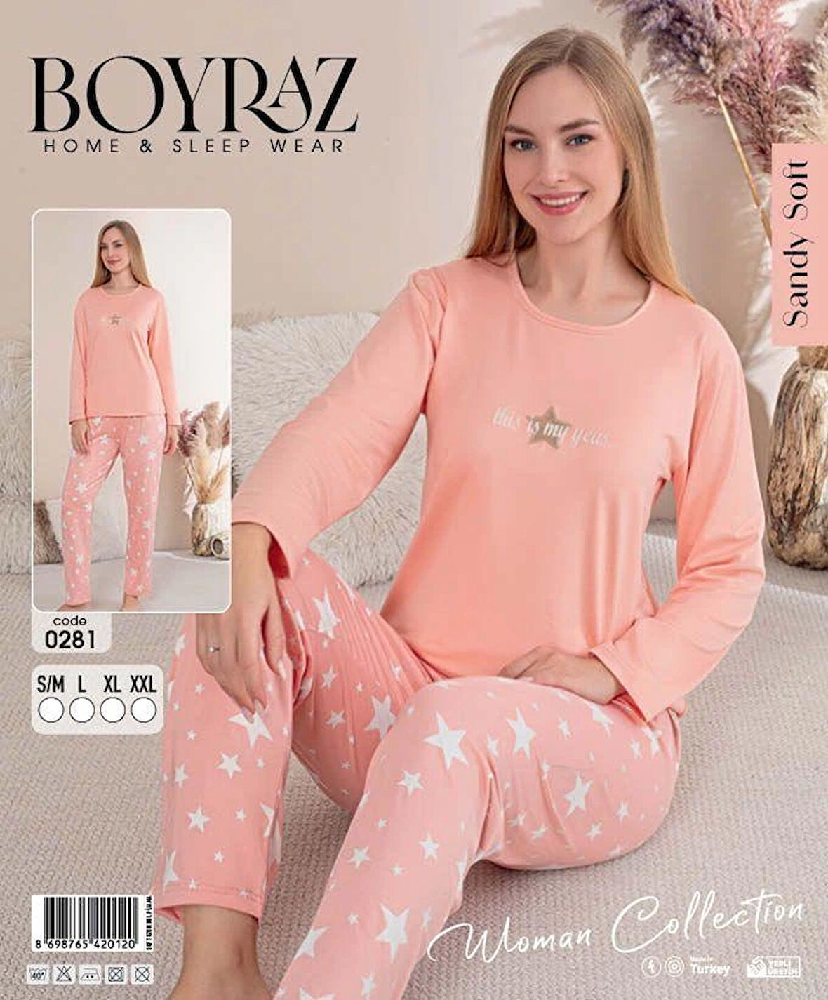 Aesco Boyraz 0281 Kadın Sandy Soft Uzun Kol Pijama Takımı