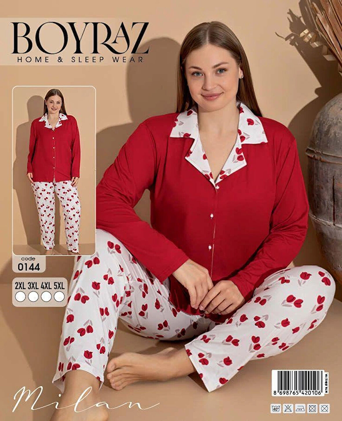 Aesco Boyraz 0144 Kadın Milan Battal Uzun Kol Pijama Takımı