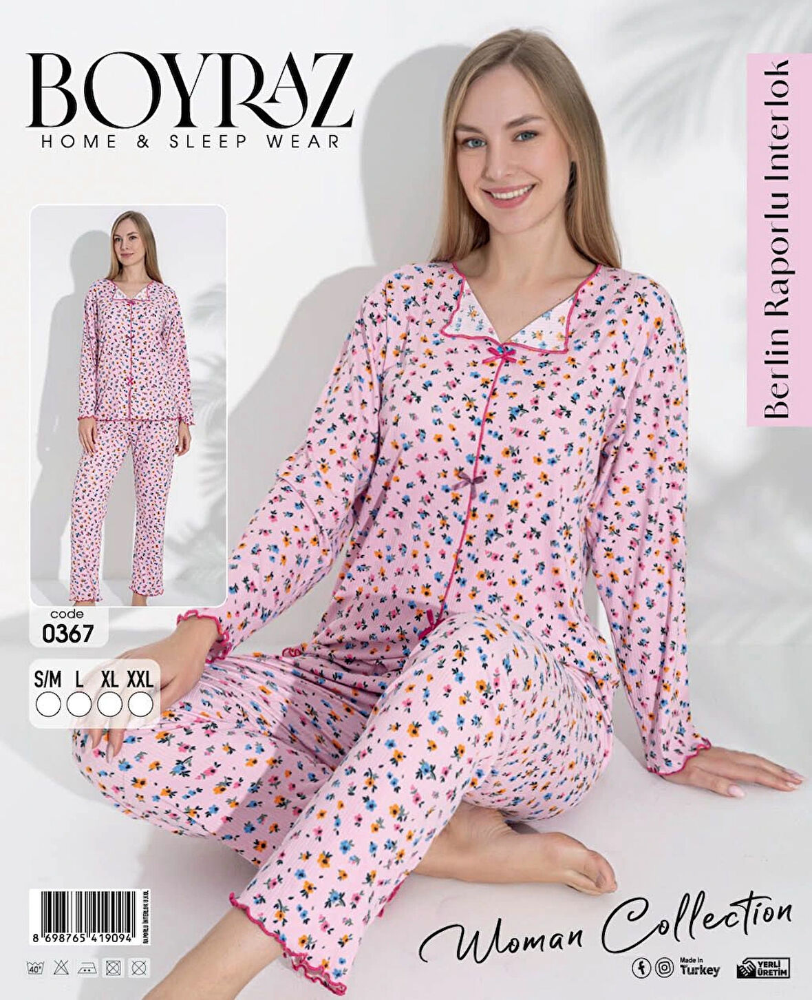 Aesco Boyraz 0367 Kadın Raporlu Uzun Kol Pijama Takımı