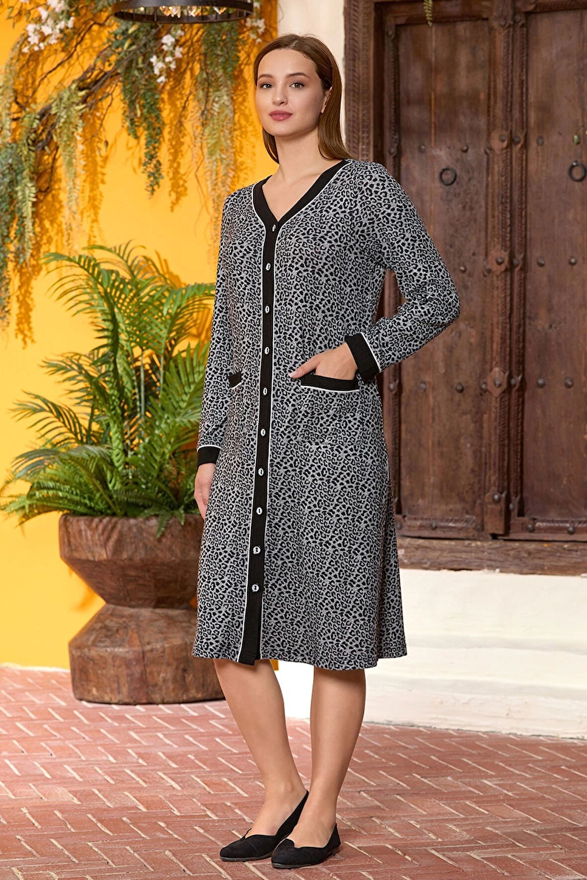 Aesco Aqua 25173 Leopar Desen Midi Boy Ev Elbisesi