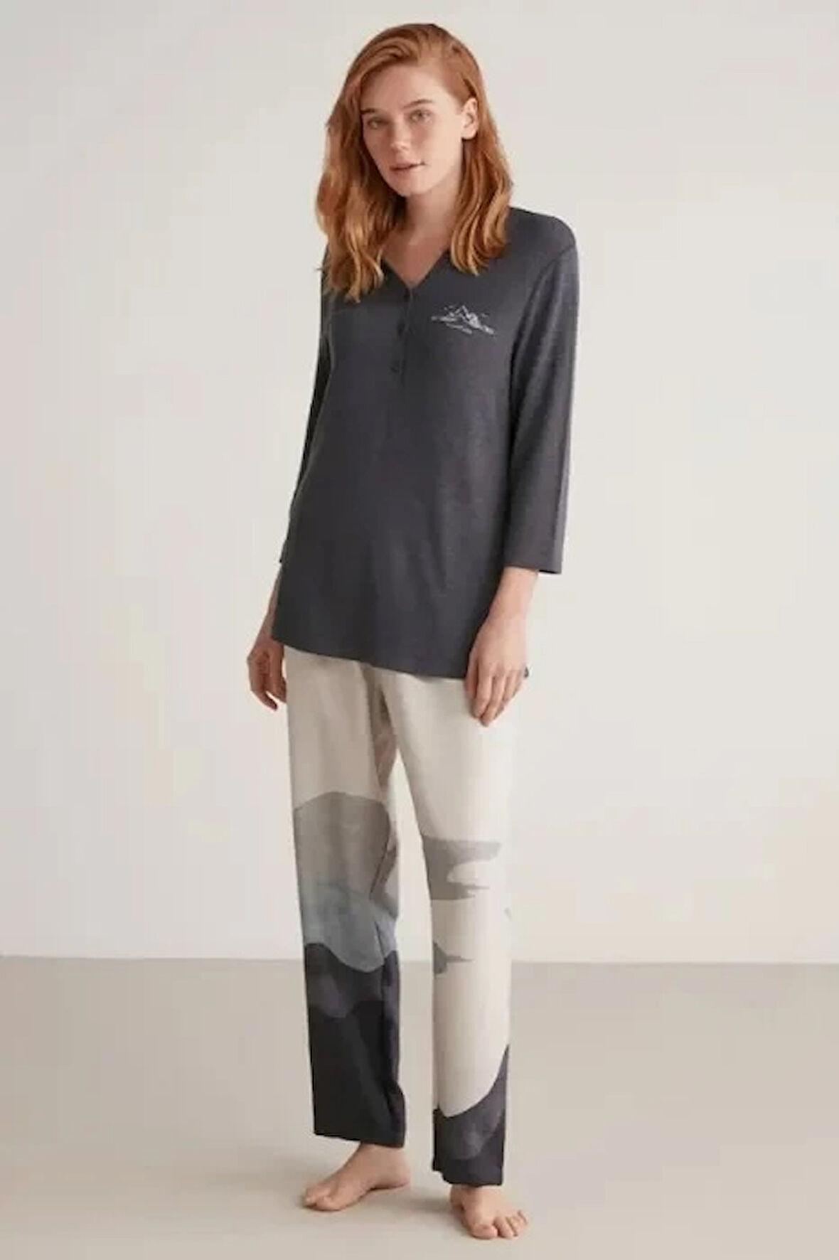 Aesco Nautıca W604 Kadın Patlı V Yaka Uzun Kollu Pijama Takımı