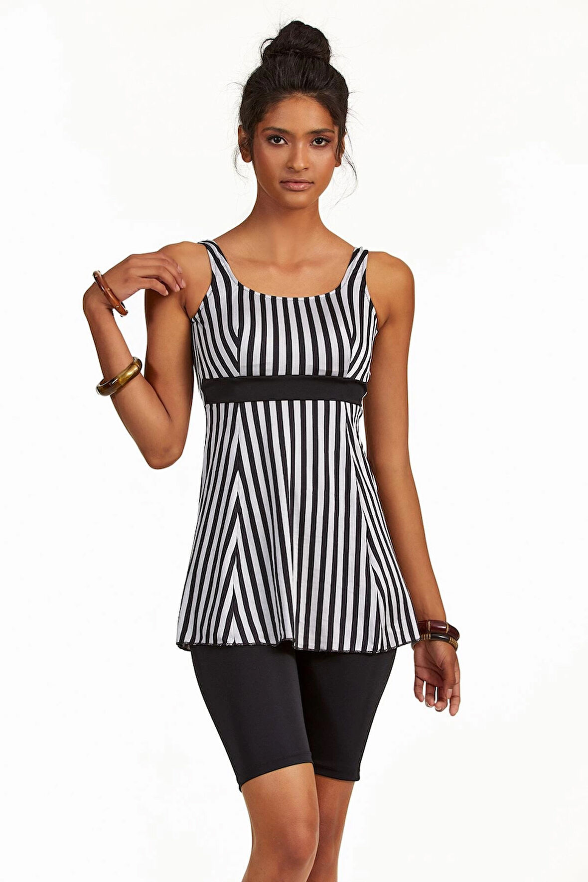 Aesco Argento 0551-9130 Kadın Çizgili Yarı Kapalı Taytlı Tankini