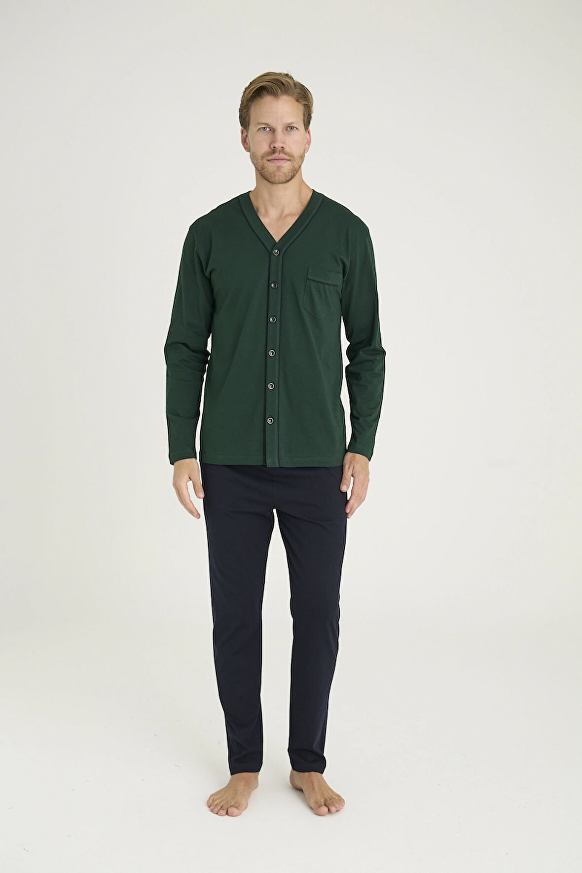 Aesco Kocabey 9134 Erkek  V Yaka Boydan Düğmeli Pijama Takımı