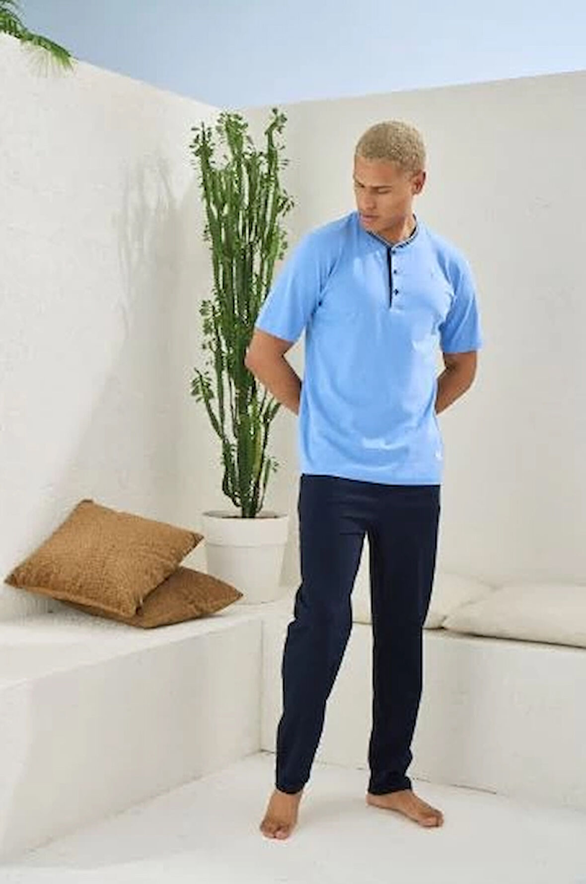 Aesco Kocabey 2104 Erkek Midi Yaka Pijama Takım