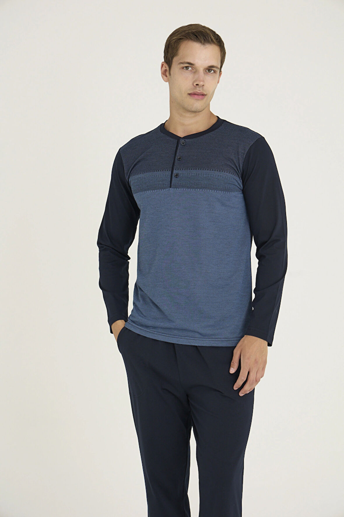 Aesco Kocabey 9218 Erkek Midi Yaka Pijama Takım