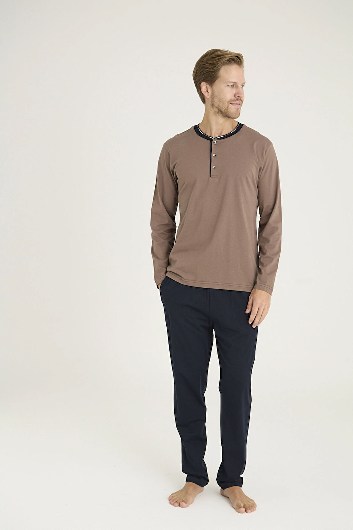 Aesco Kocabey 9245 Erkek Midi Yaka Pijama Takım