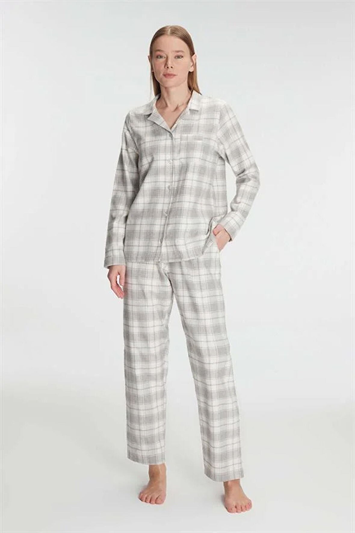 Aesco Anıl Kare Desenli Pamuklu Gömlek Pijama Takımı