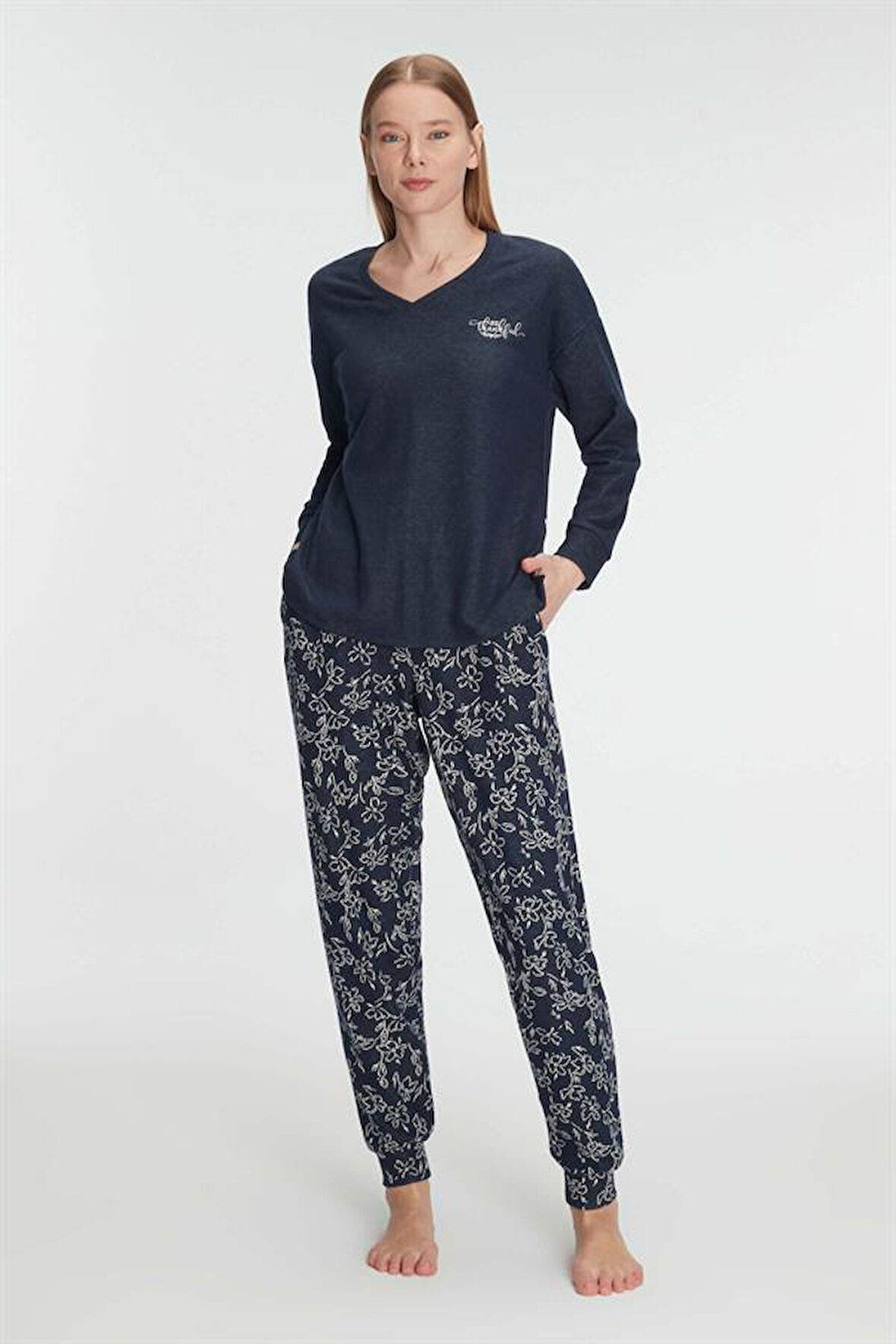 Aesco Uzun Kol Sweatshirt Pantolon Pijama Takımı