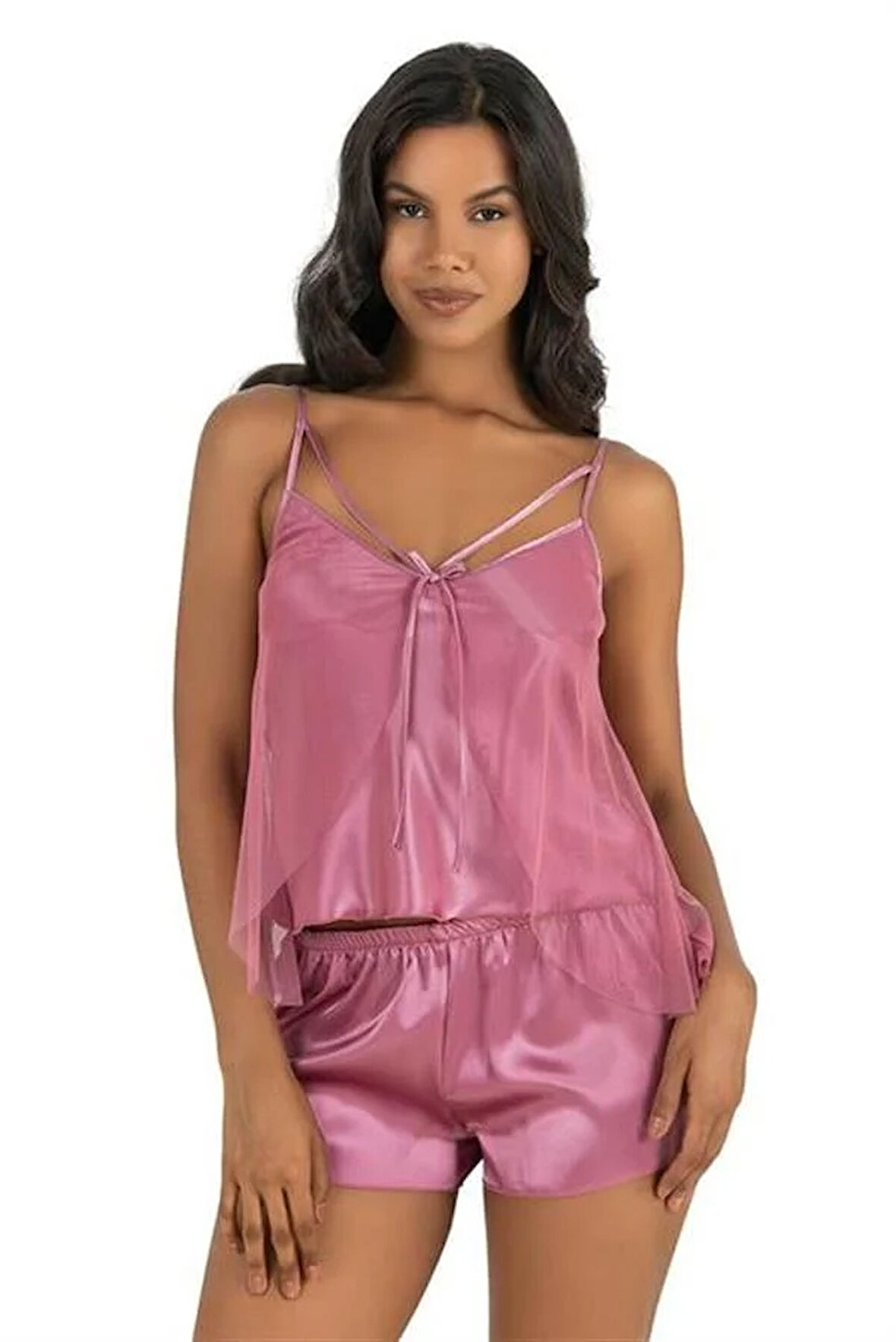 Aesco Gül kurusu Saten Şort Takımı