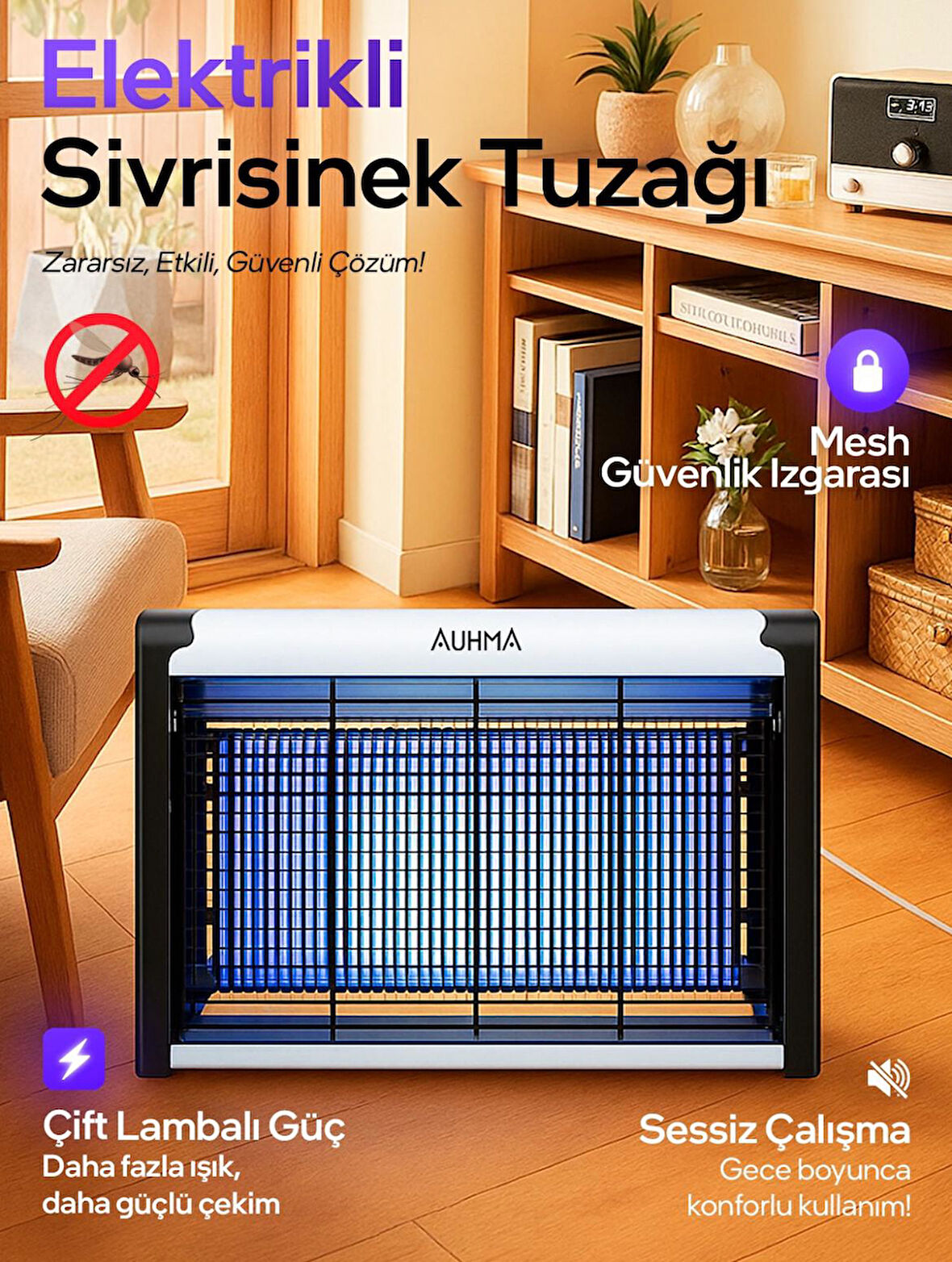 Elektrikli Uv Sinek Öldürücü Zincirli Askılı Sinek Tuzağı Elektrikli Sivrisinek Kovucu