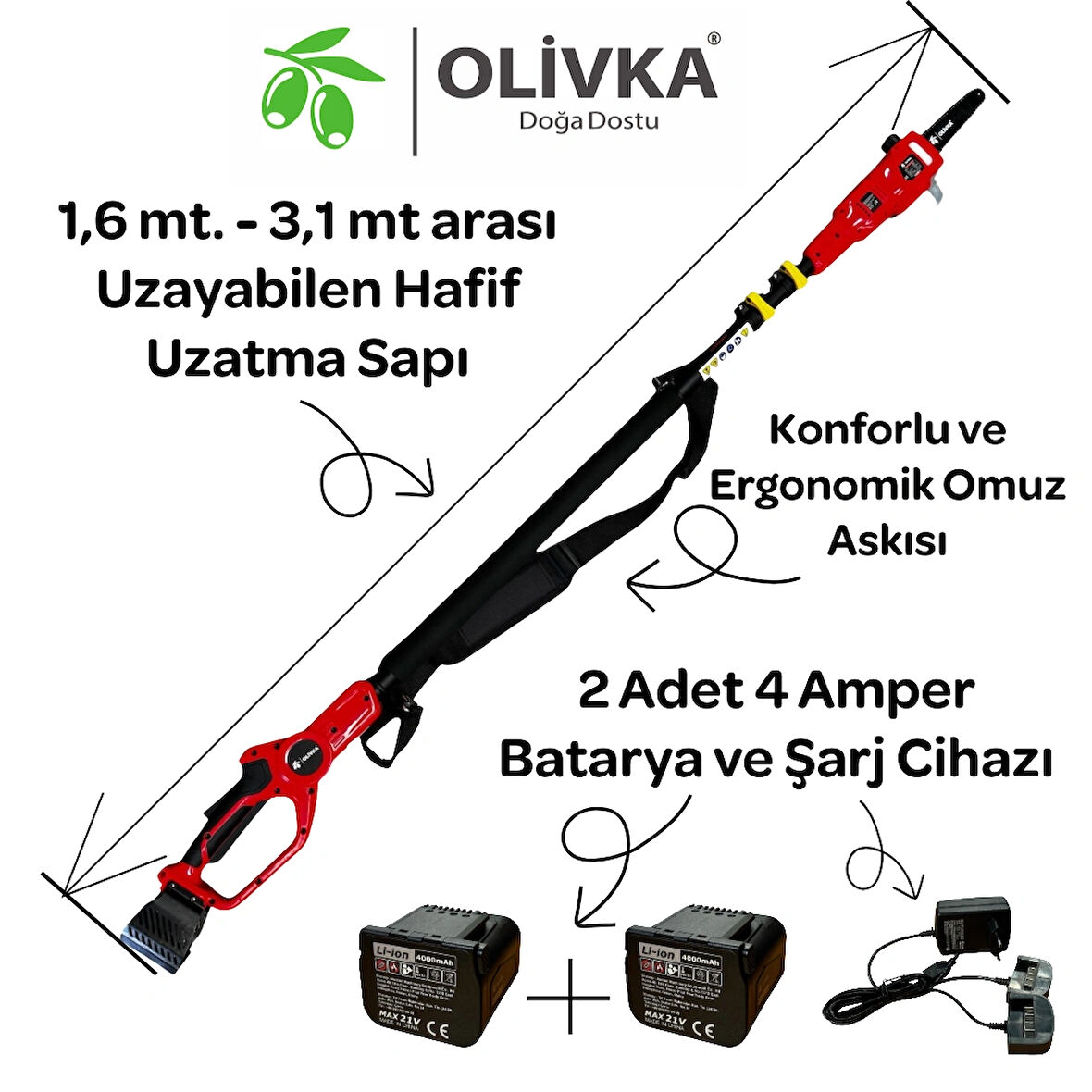 Olivka AE100 Akülü Yüksek Dal Budama Testeresi