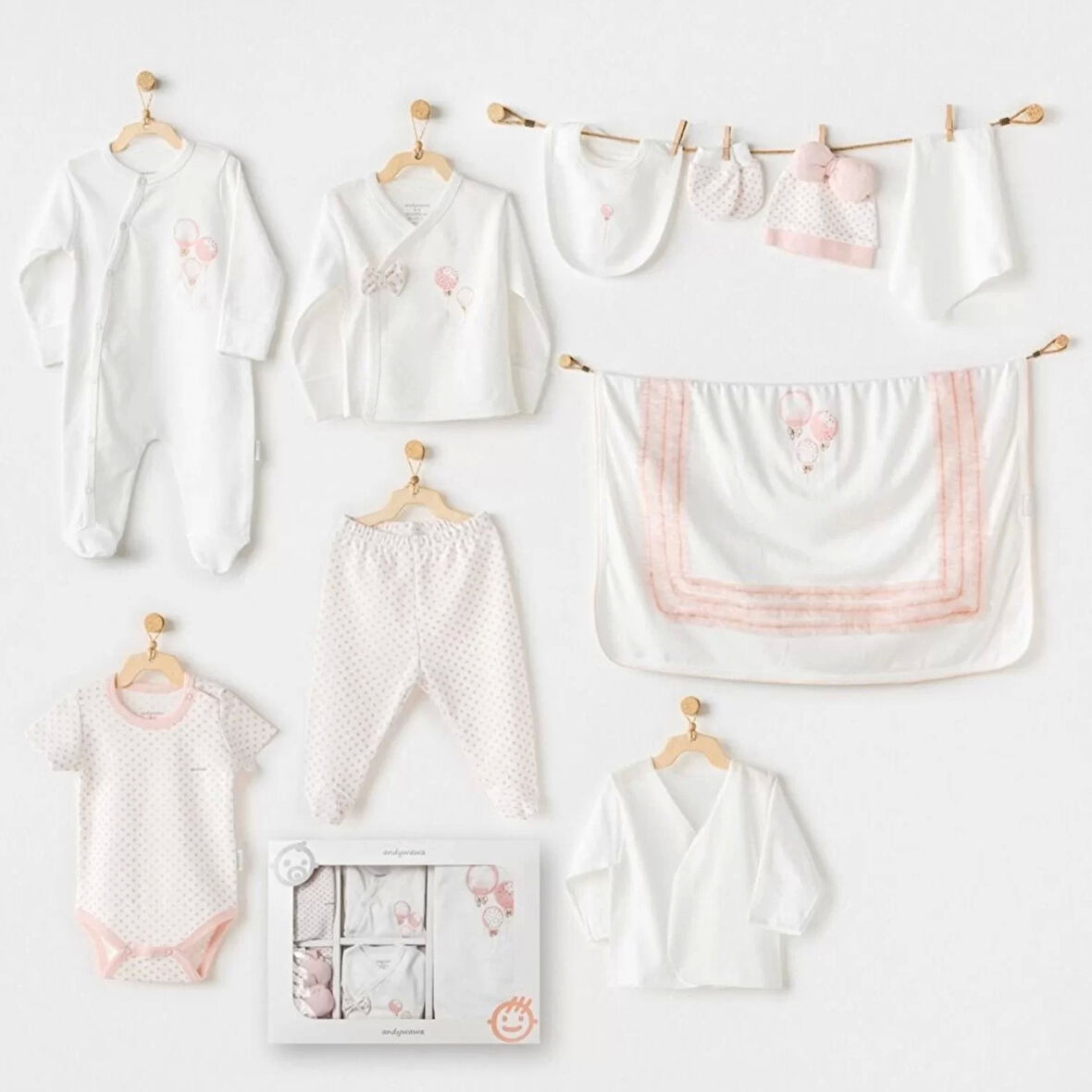 Andywawa Ac25551 Newborn Set Pınk Baloons 10'lu Hastane Çıkışı Ekru