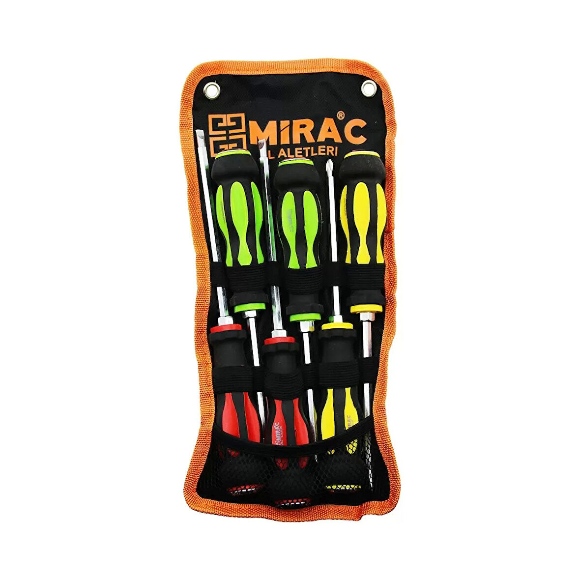 Bez Çantalı   Renkli - Kauçuk Kaplama Saplı   Darbeli   6lı Set   Çift Taraflı  Tornavida Takımı