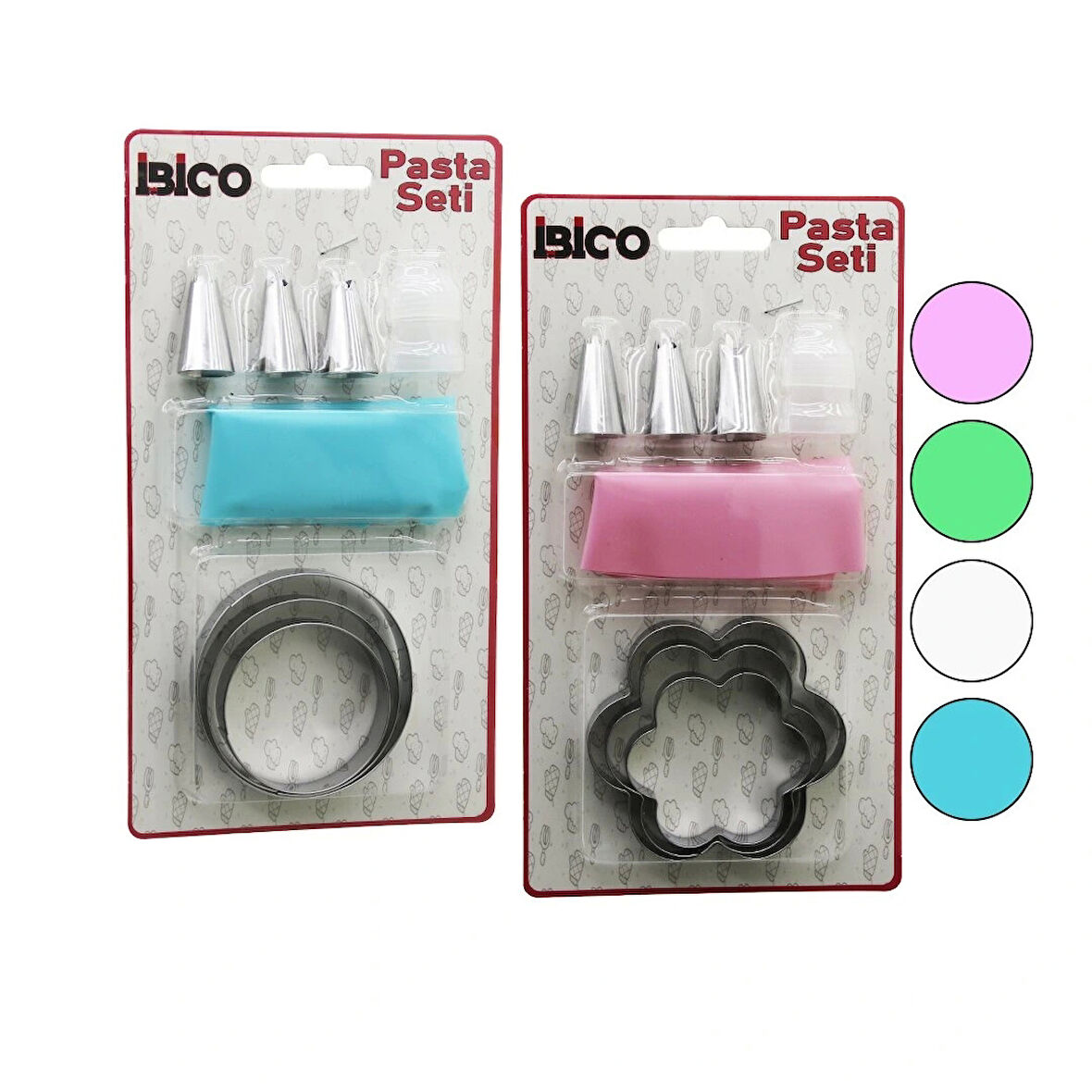 8pcs  Pasta Süsleme Seti - 3-kurabiye Kalıp=yuvarlak - Çiçek 1-krema Torbası - 3-metal+1-pls.uç