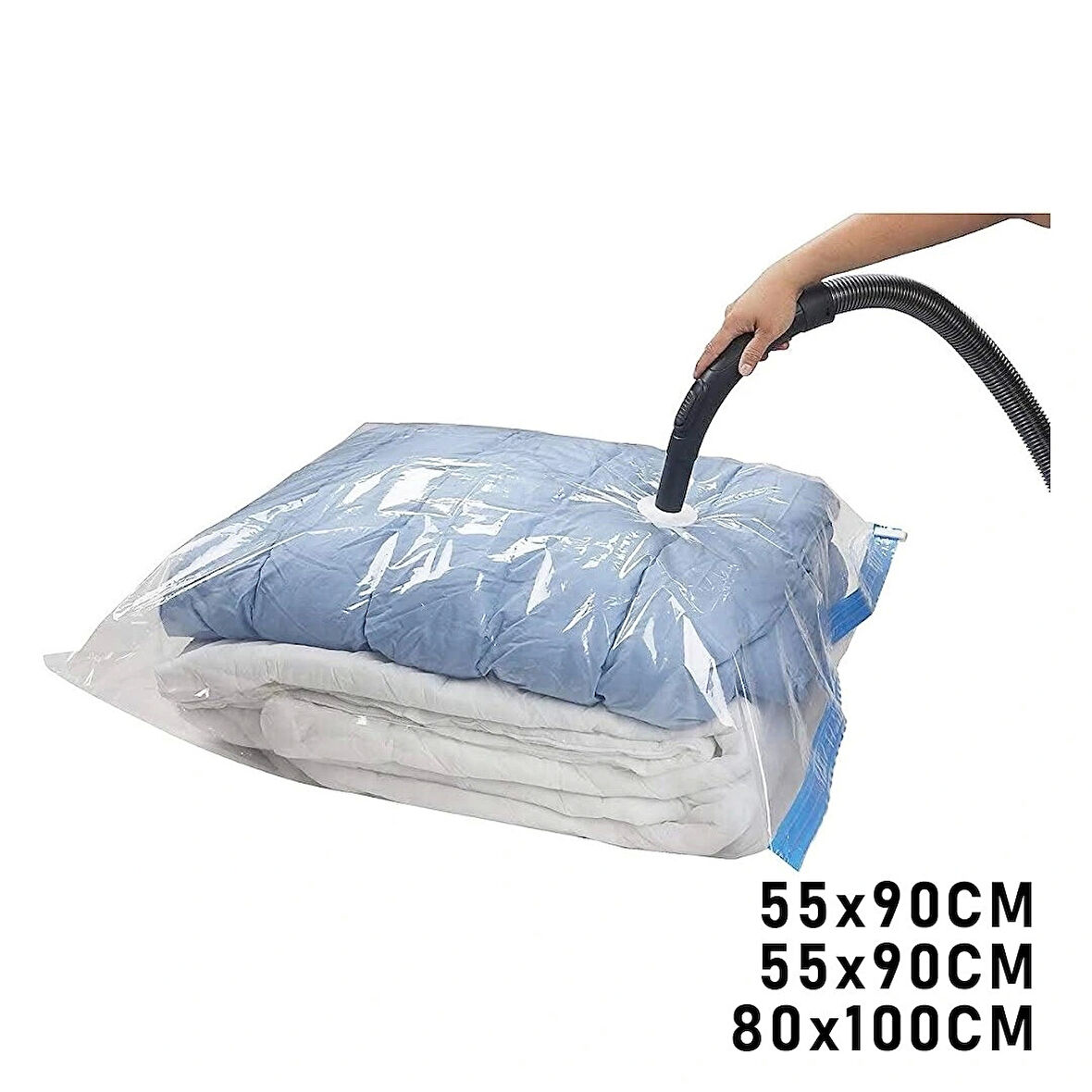 3lü Set  Vakumlu  Poşet  Hurç 2 Adet Xl= 55x90cm + 1adet Xxl= 80x100cm  %75 Yer Tasarrufu