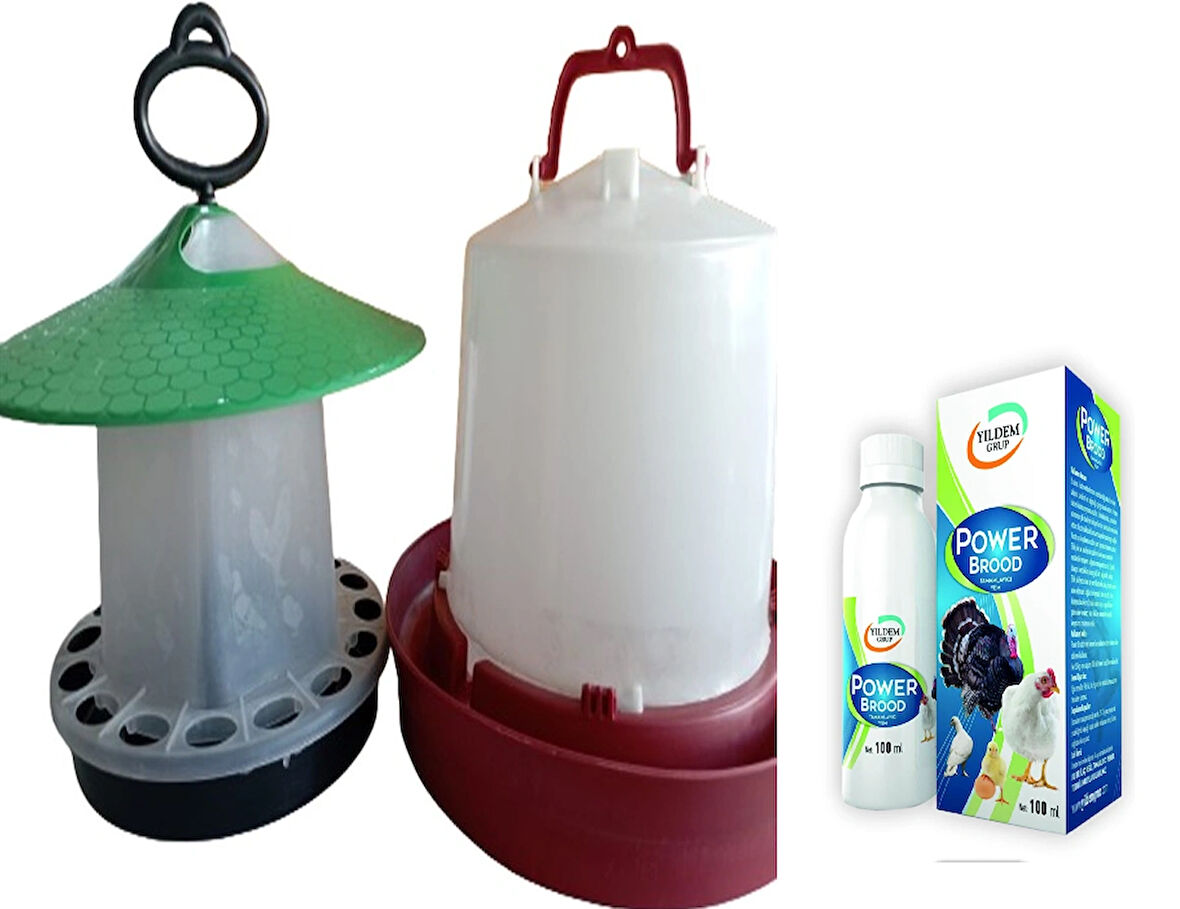 Tavuk Yemlik 4 Kg Ve Tavuk Suluk 8 Lt(Tavuk,Civciv Ve Hindi İçin Yemlik )+ Power Brood 100 ml