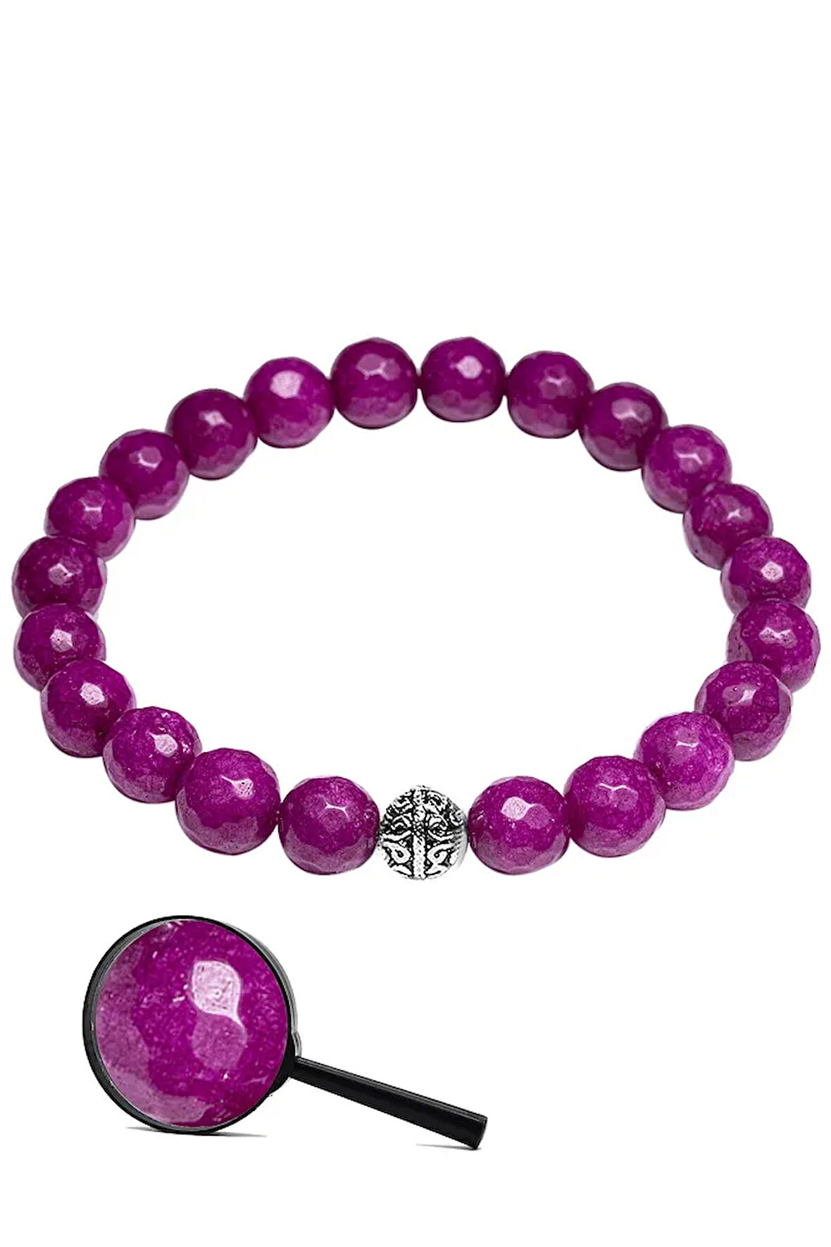 Sertifikalı Fasetli Fuşya Kuvars Taşı Doğal Taş Bileklik (gümüş Aparatlı)