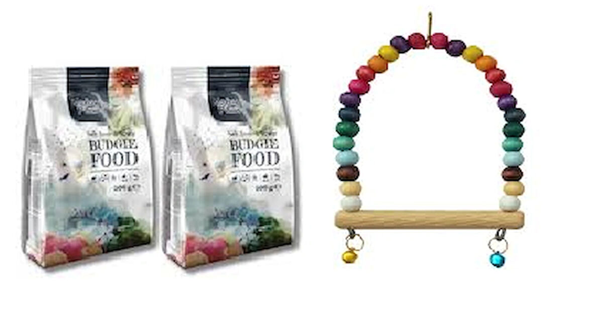 Muhabbet kuş yemi 500 gr X 2 Adet + Muhabbet kuş boncuklu Salıncağı