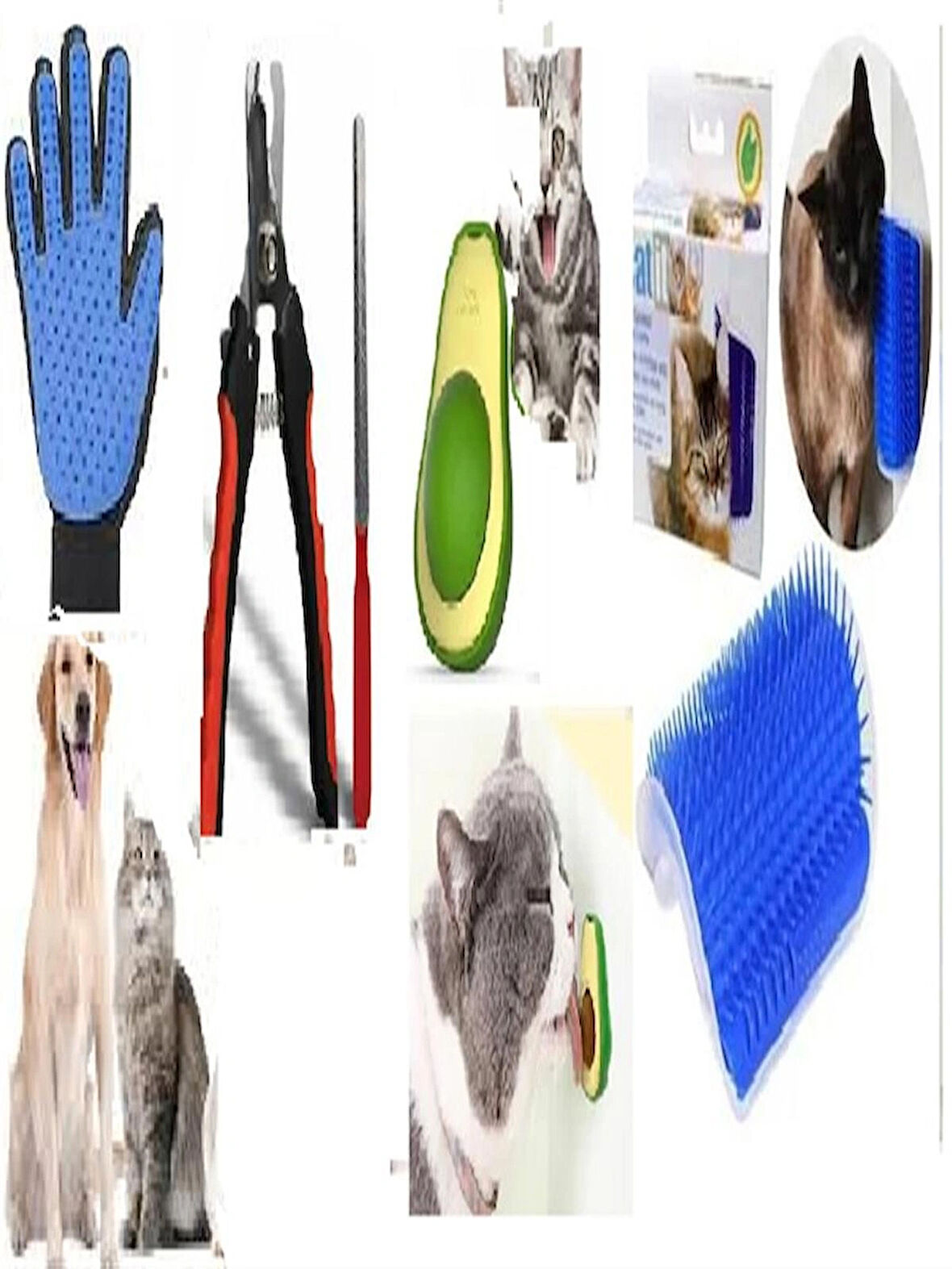 Kedi Bakım Seti (Avokado Kedi Yalama Oyuncağı+Tırnak makası+ Tüy toplama Eldiveni+ kaşınma aparatı)
