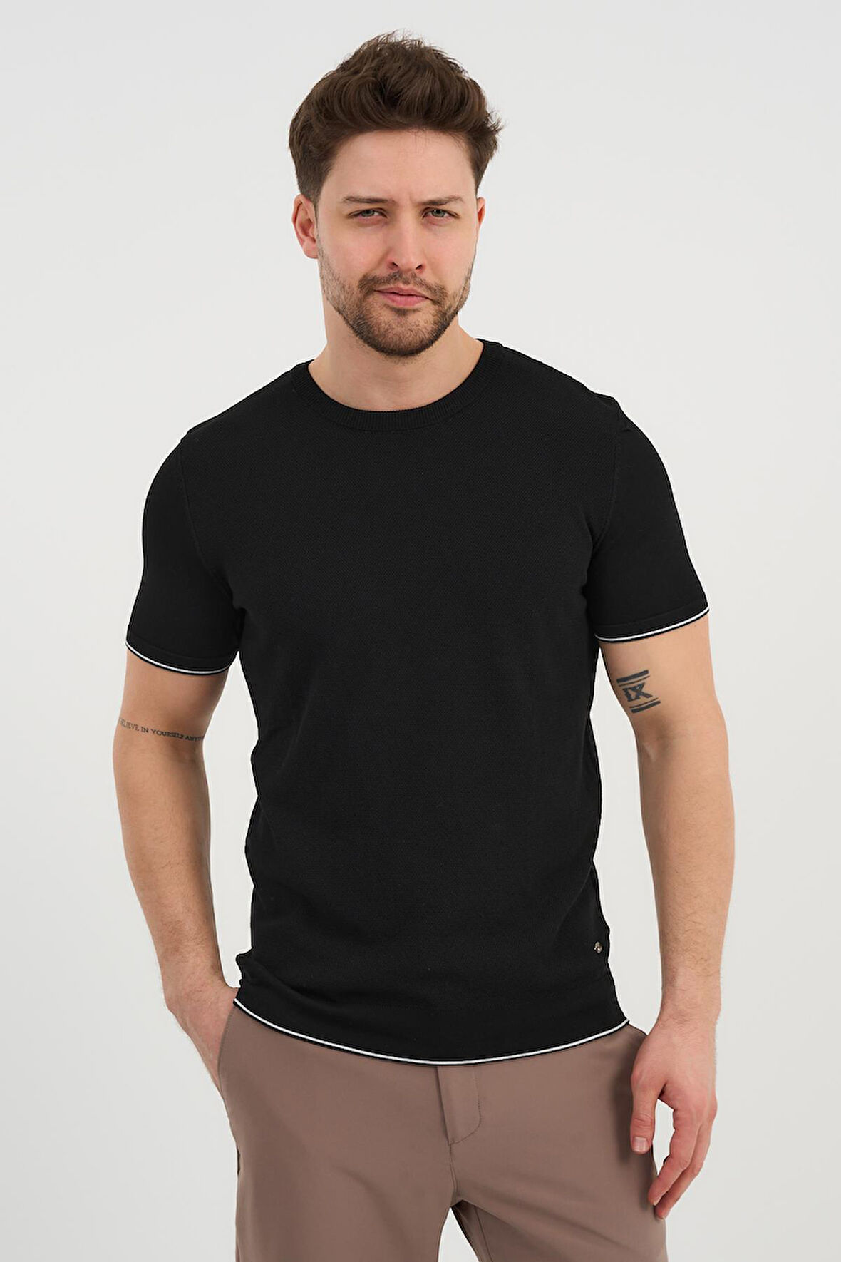 ALEXANDERGARDI Bisiklet Yaka Kolları Şeritli Triko T-shirt (1243)