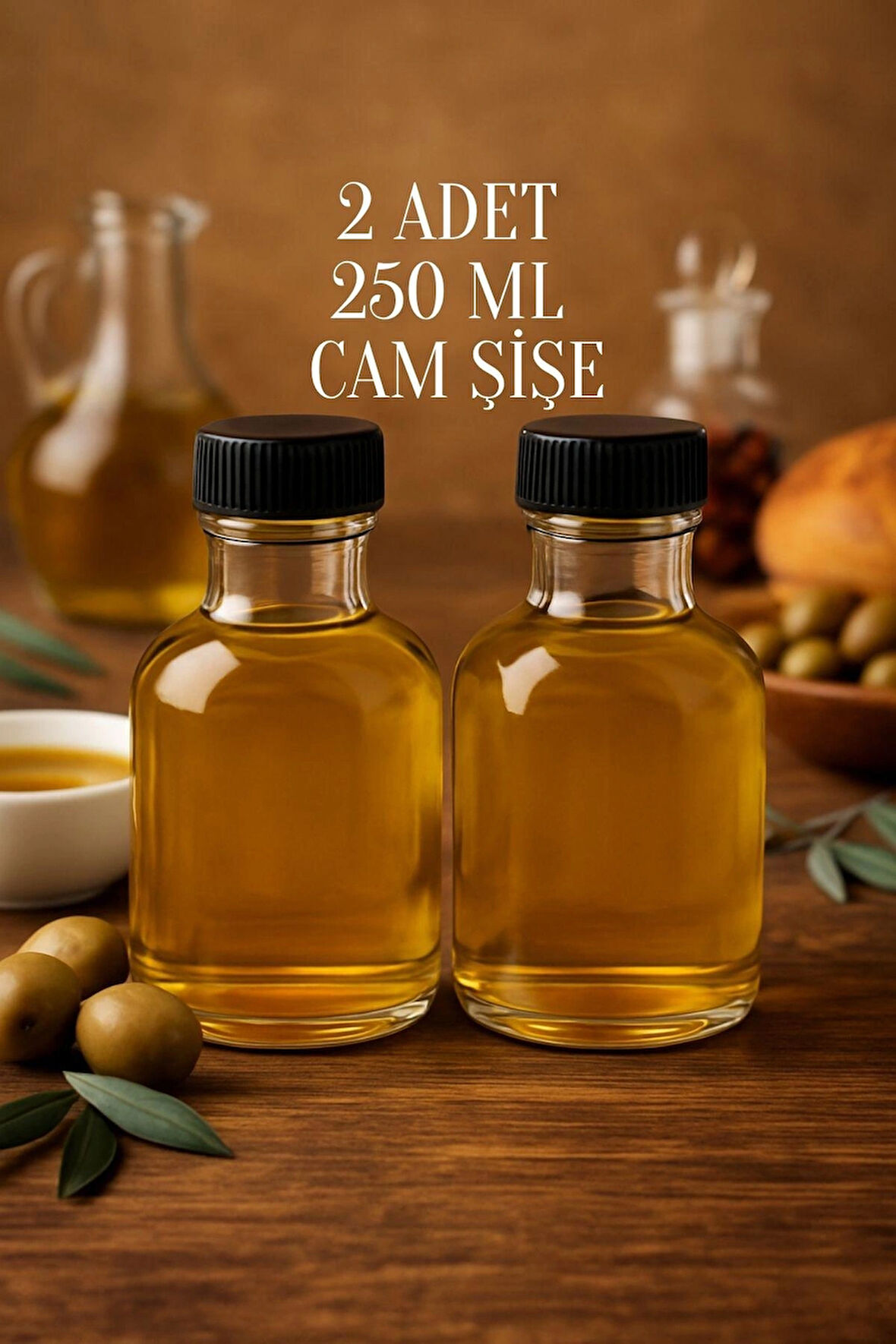 2 Adet 250 ml Şeffaf Tombul Yağ Şişesi Sızdırmaz Kilitli Kapaklı 250 cc Yağdanlık Sosluk Cam Şişe