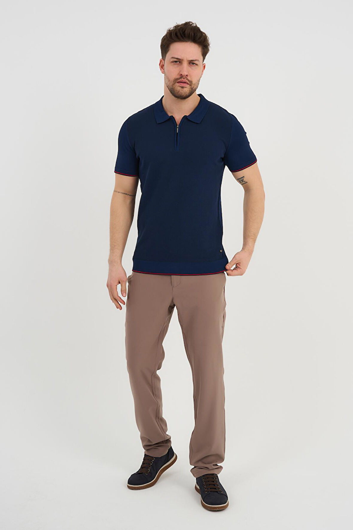 ALEXANDERGARDI Erkek Polo Yaka Fermuarlı Triko T-shirt (AG-50025)