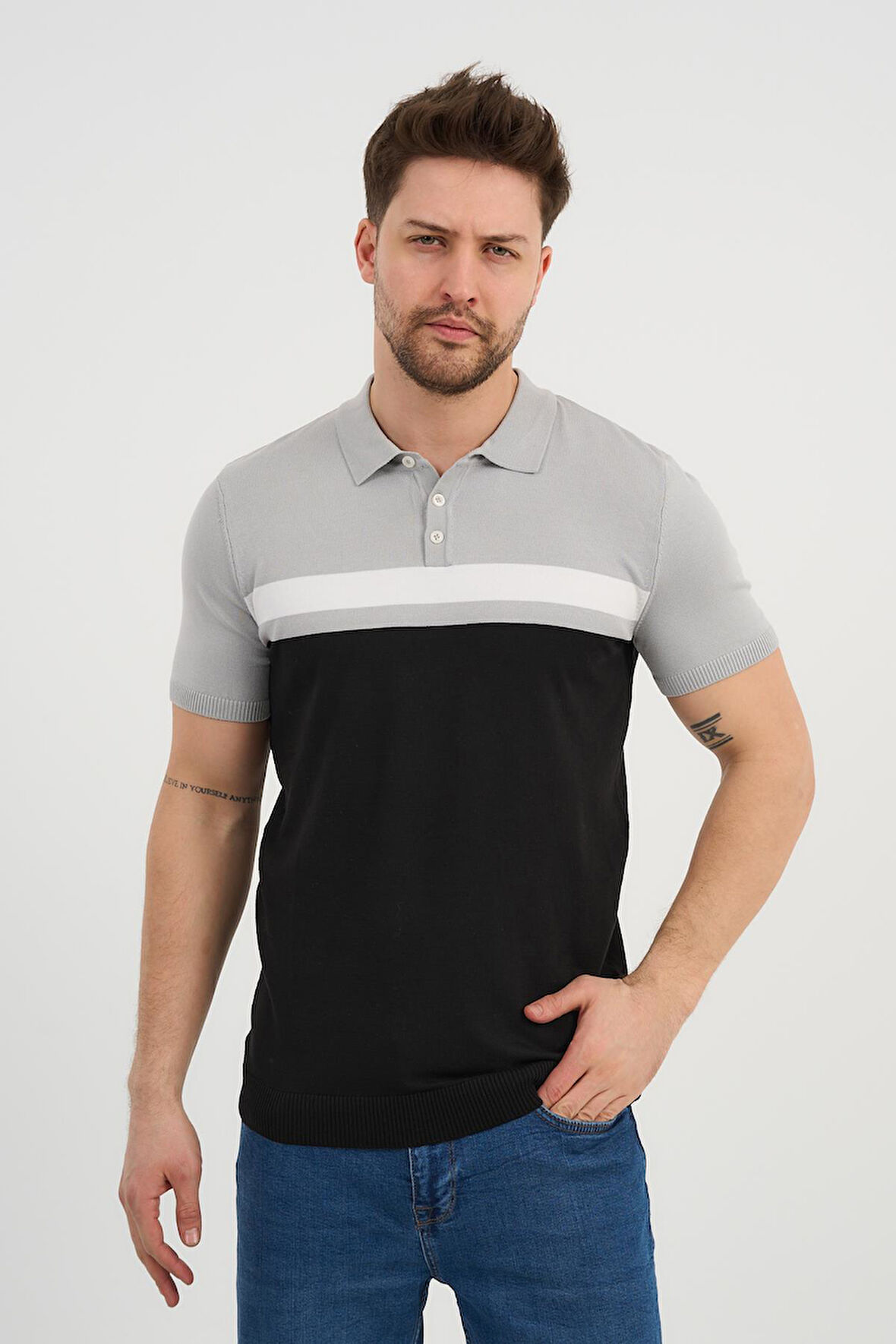 ALEXANDERGARDI Polo Yaka Düğmeli Renk Bloklu Triko T-shirt