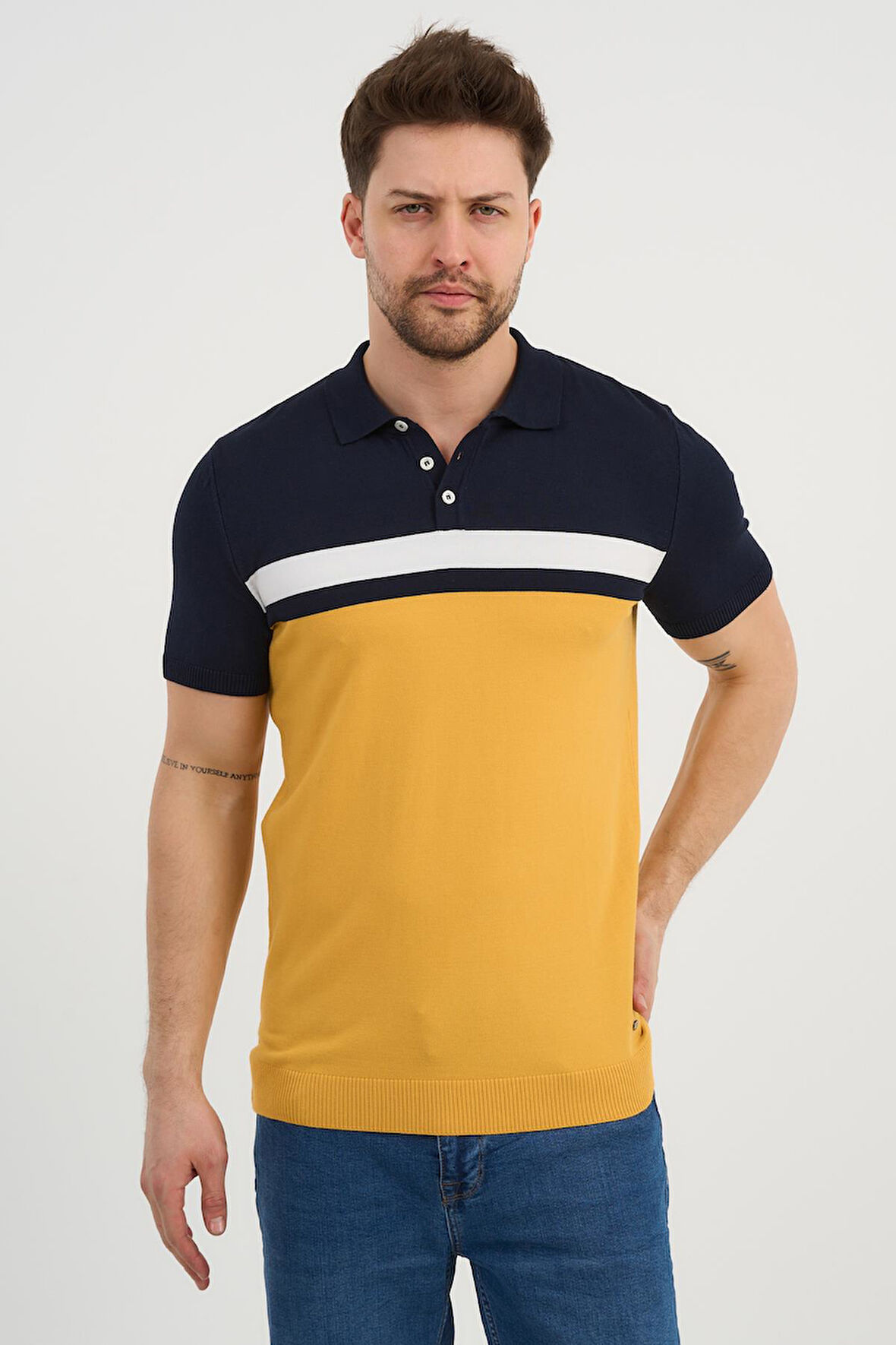 ALEXANDERGARDI Polo Yaka Düğmeli Renk Bloklu Triko T-shirt