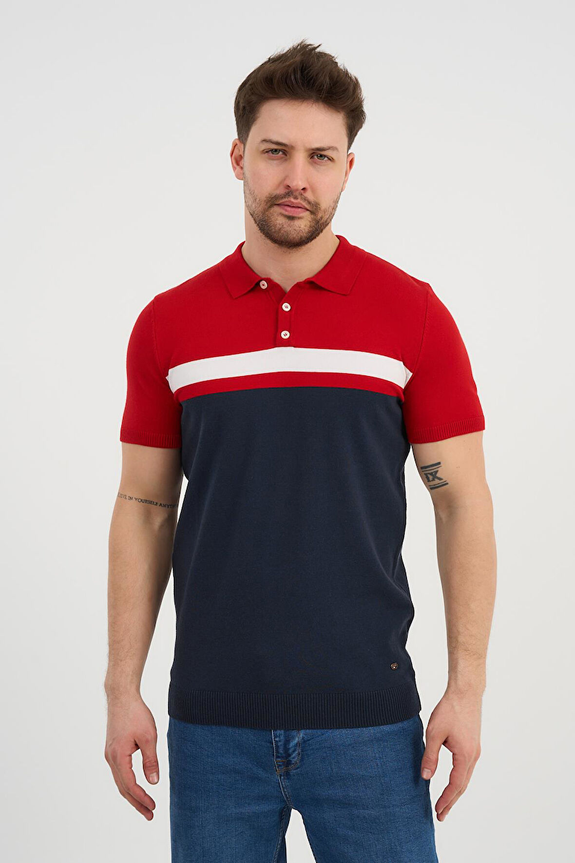 ALEXANDERGARDI Polo Yaka Düğmeli Renk Bloklu Triko T-shirt