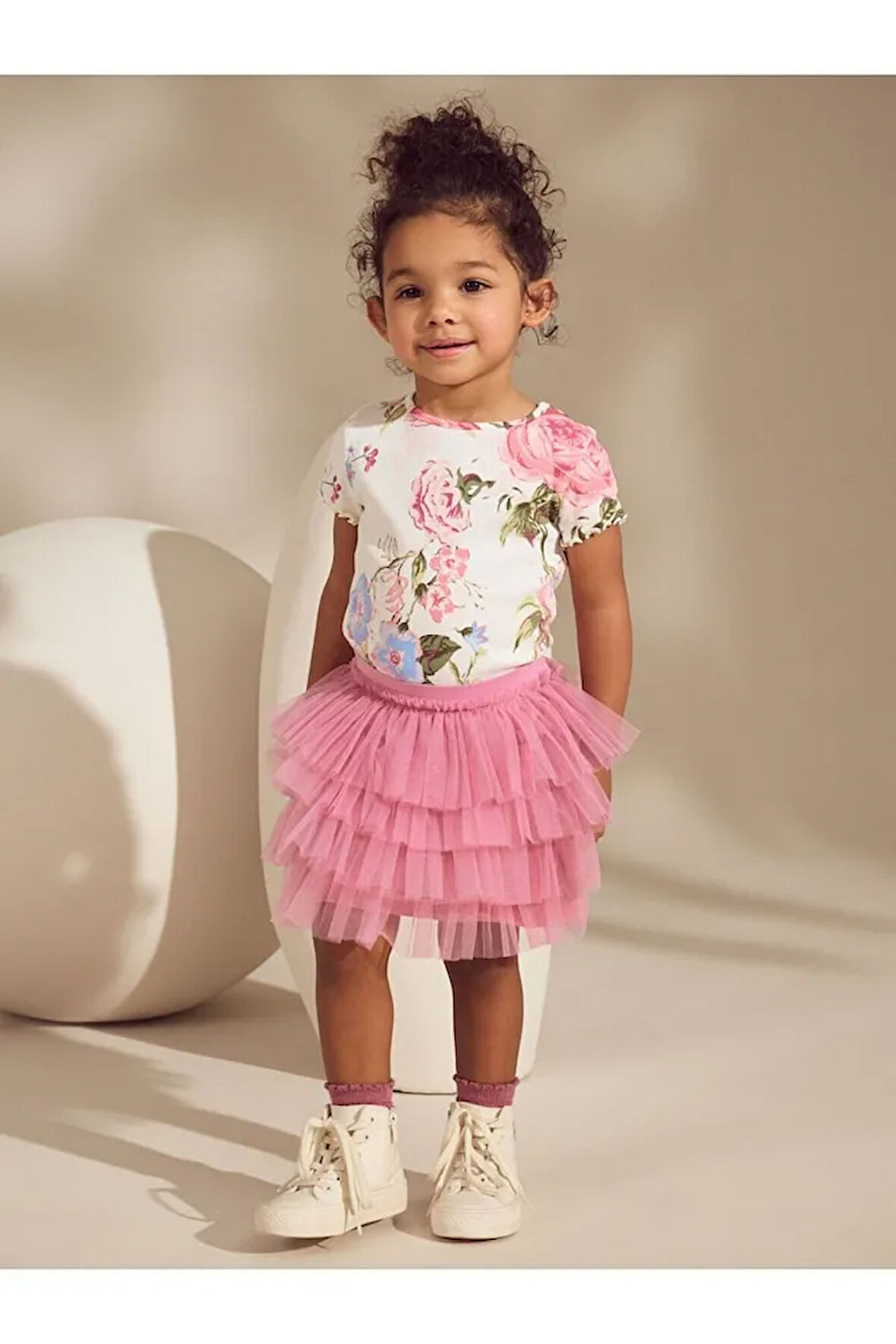 Pamuklu Pembe Çiçek Desenli Tütülü Etek Thsirt Alt Üst Takım